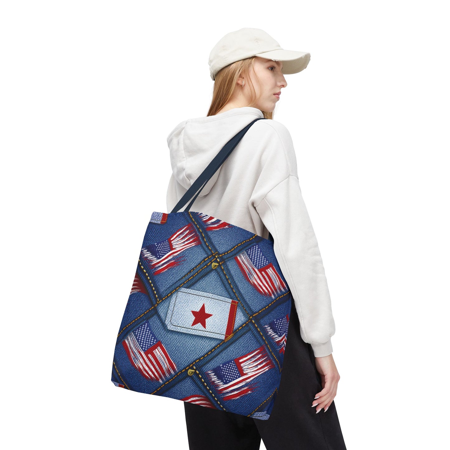 4th of July Graphic Denim Fabric Imitation Print Unisex Canvas Bag Poly Spun 3 Sizes Tote Bag 200-7