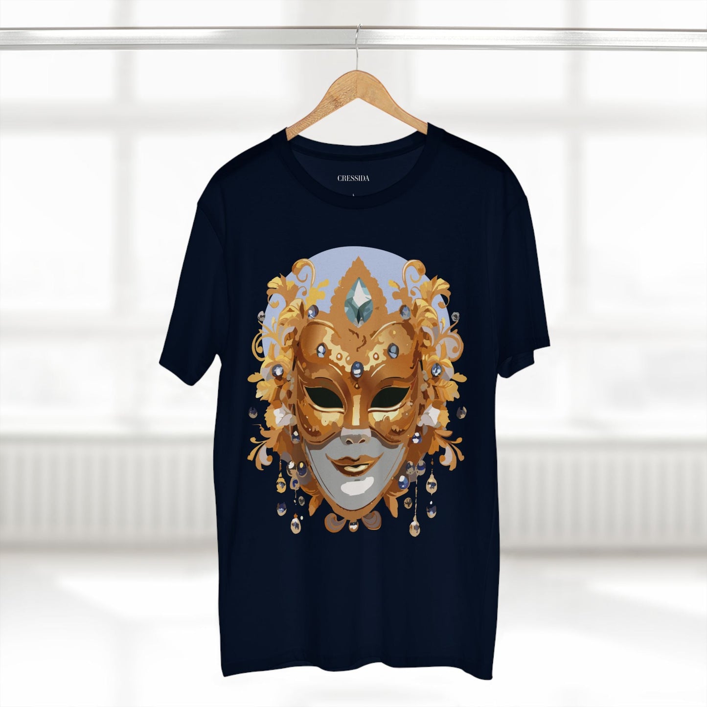 Carnival Mask Graphic T-Shirt Unisex 100 Cotton With Antique Gold Art Design Tee 1