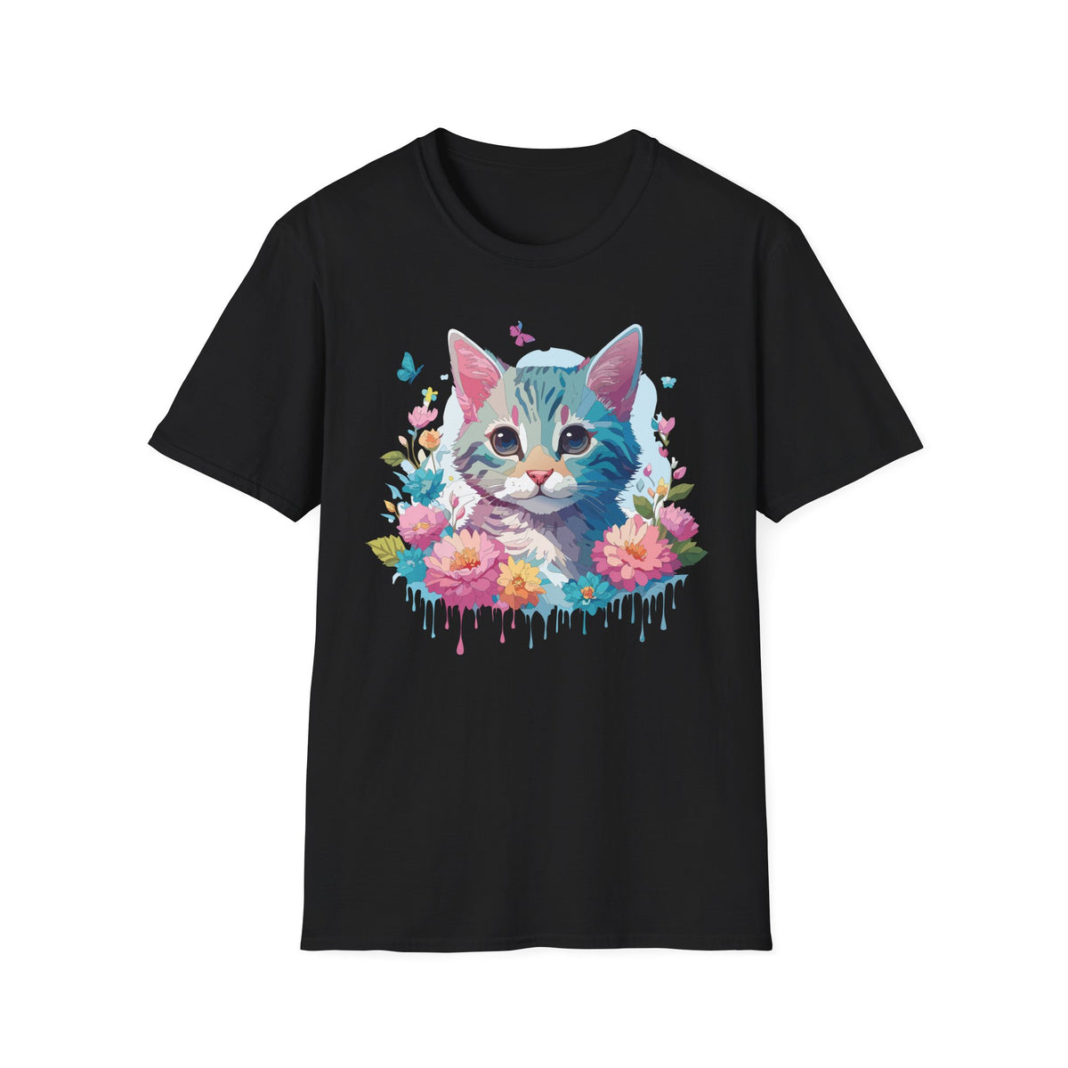 Watercolor Kitten Floral Tee | Cat Face T-Shirt, Spring Floral Design
