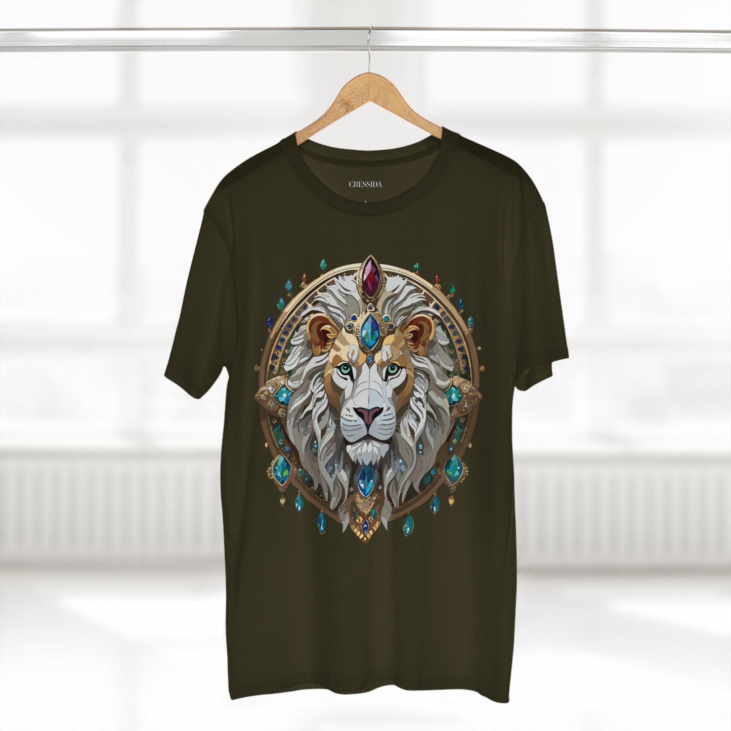 Lion Graphic Unisex 100 Cotton Tee With Unique Animal Golden Medallion Art Design 60