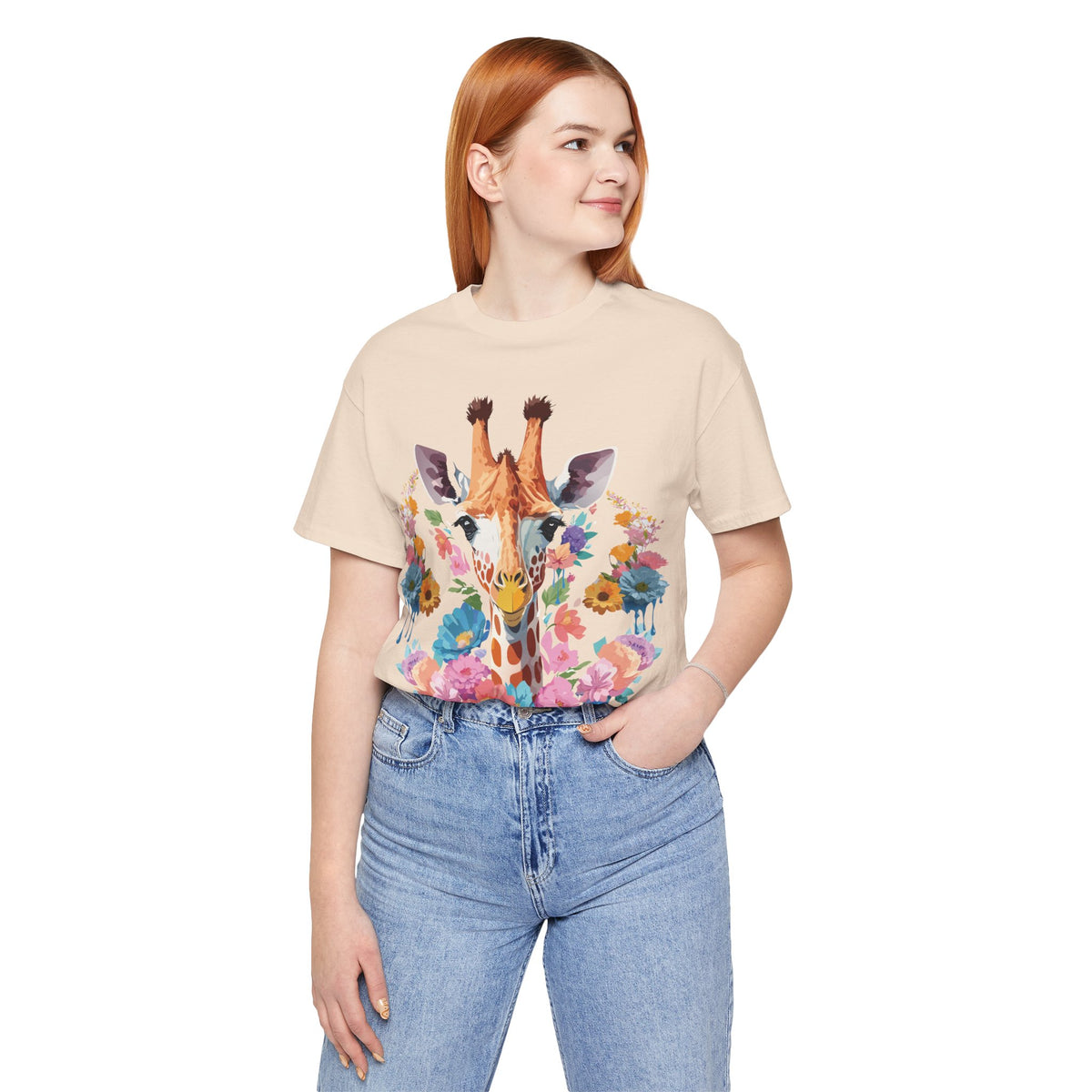 Giraffe Graphic Unisex Cotton Bella+Canvas Tee with Art Animal Design e23