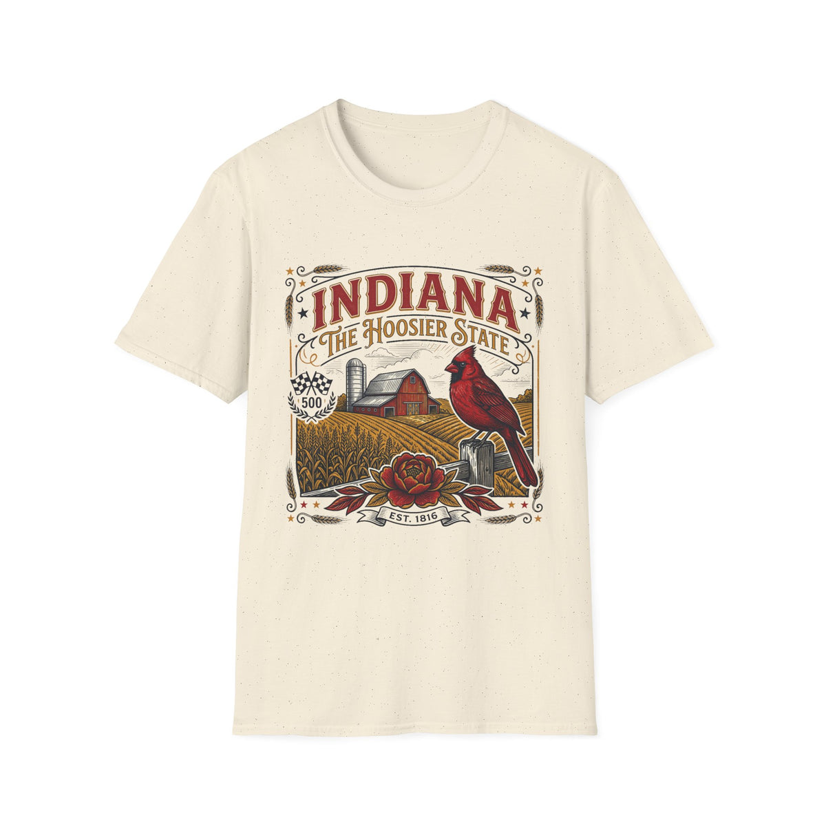 Indiana The Hoosier State T-Shirt — Farm Vintage Travel Tourist Graphic Design Unisex 100 Cotton Gildan T-Shirt
