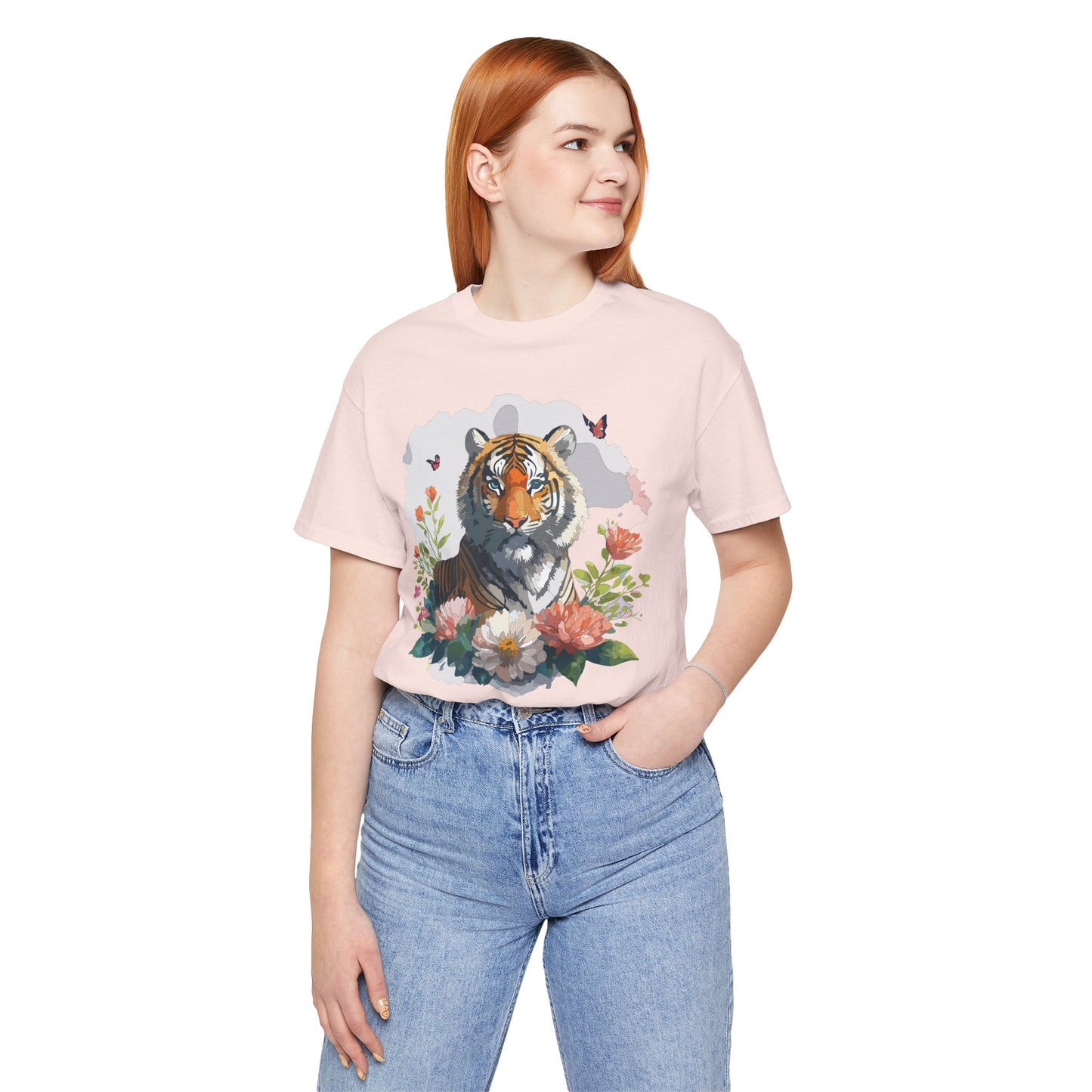 Floral Tiger Graphic Tee, Animal Shirt, Tiger Shirt, Flower Top, T-Shirt with Animal, Art Design