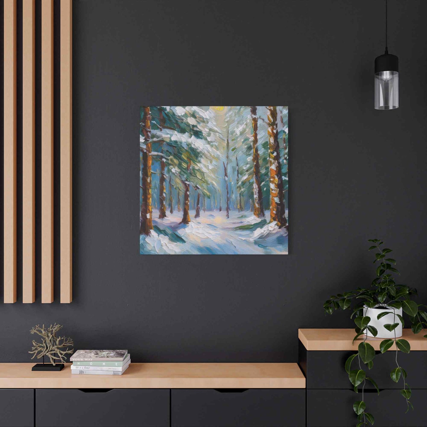 Snow Forest Print Canvas, Oil Paint Print 20x20, 24x24, 30x30, 32x32, 36x36 Art Design Print Pine-Wood Inner Frame MC-81