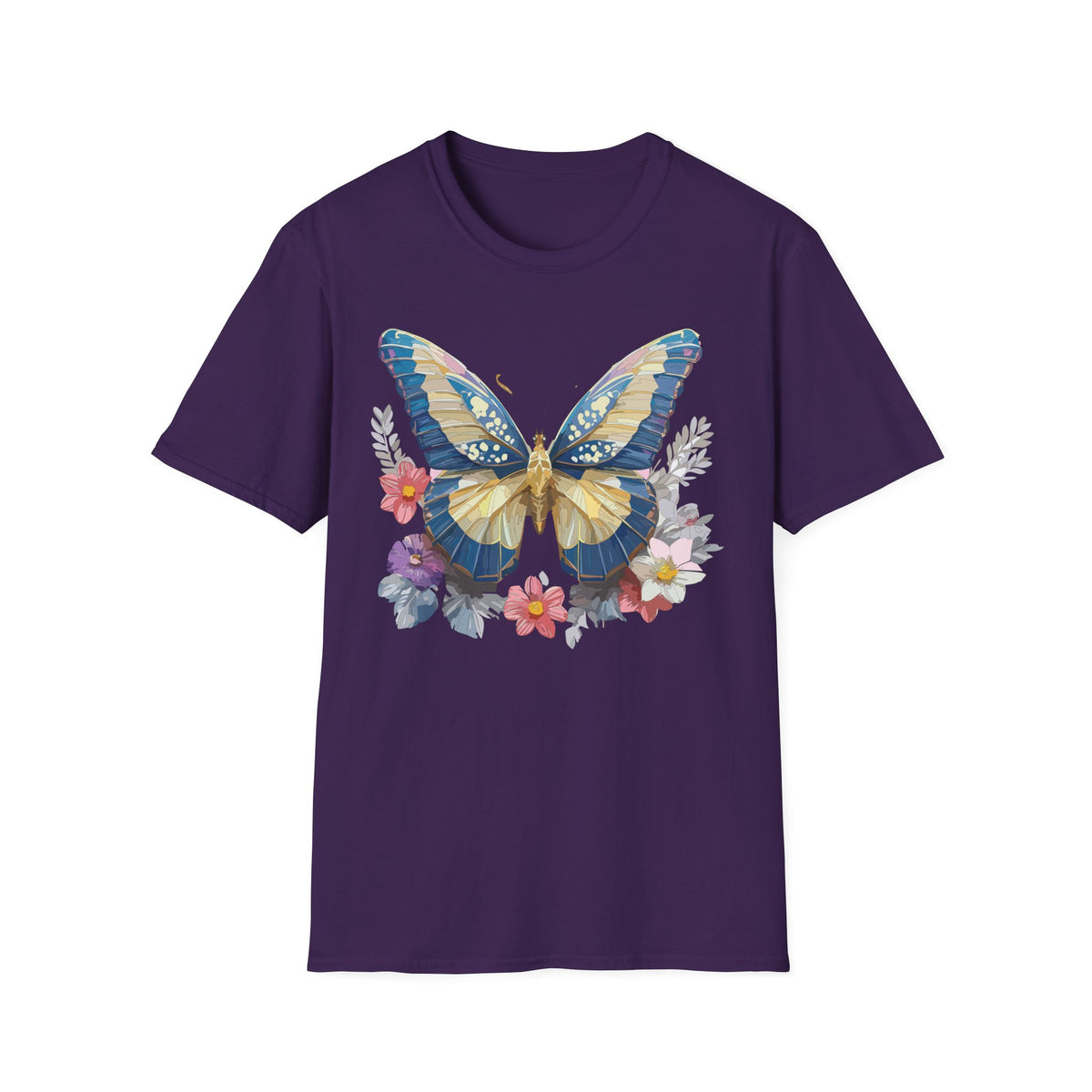 Blue Yellow Butterfly T-Shirt | Floral Wings Nature Graphic Tee Unisex 100 Cotton Gildan T-Shirt