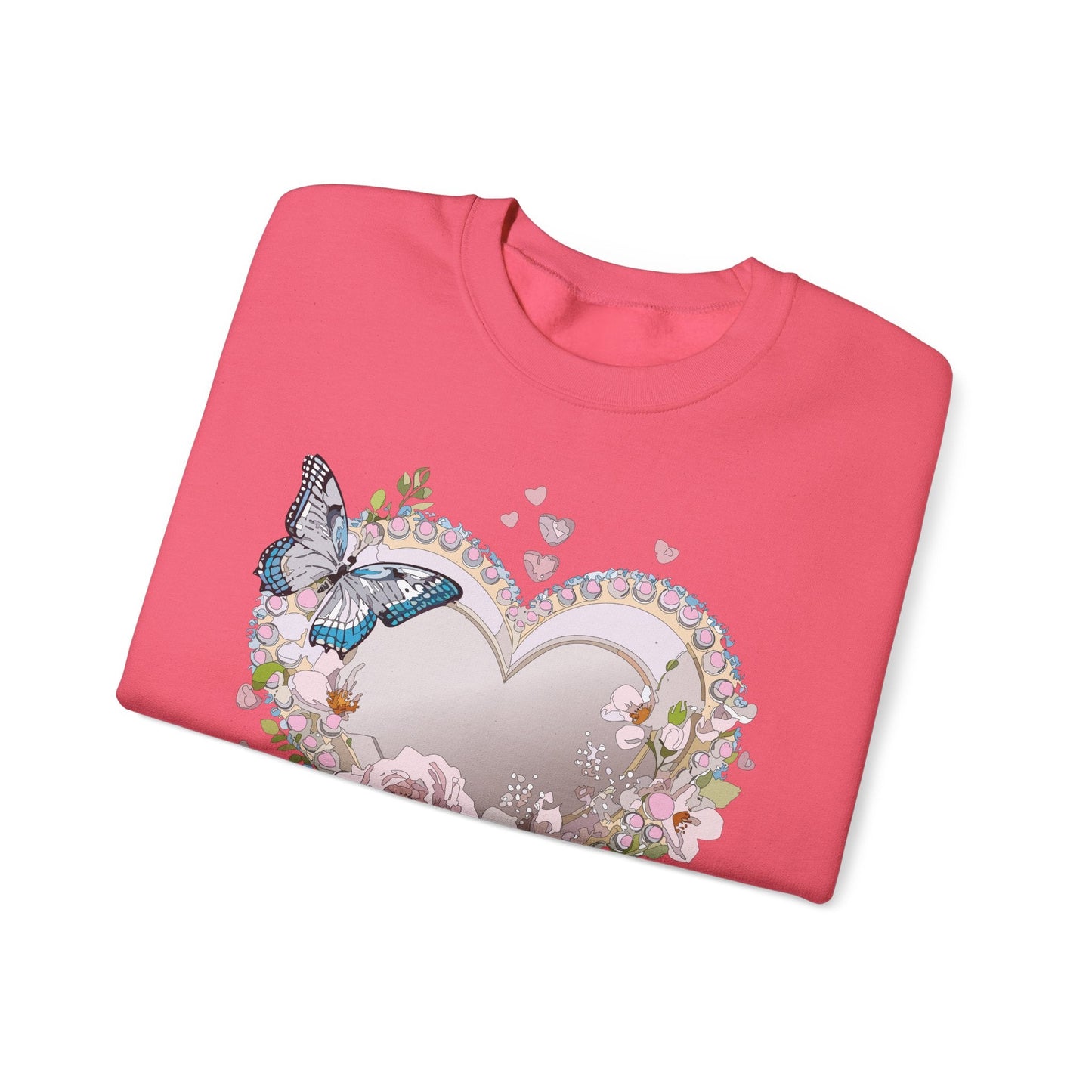 Unisex Floral Heart Sweatshirt For Valentines Day With Floral Love Print Crewneck Heavy Blend