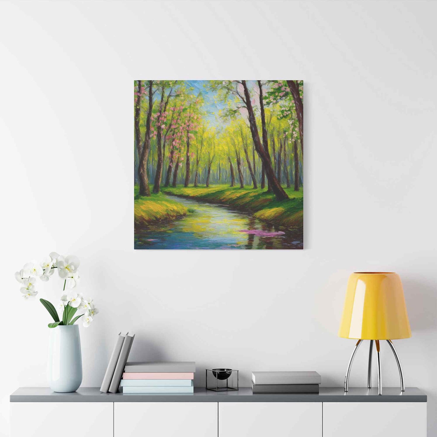 Spring Forest Print Canvas, Oil Paint Print 20x20, 24x24, 30x30, 32x32, 36x36 Art Design Print Pine-Wood Inner Frame MC-98