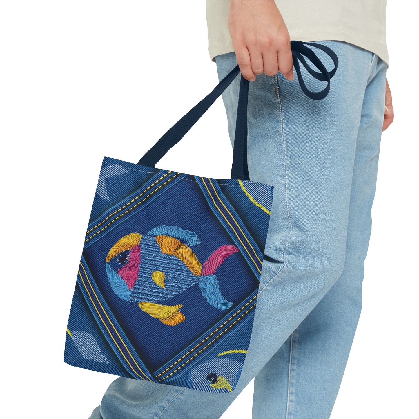 Denim Fabric Imitation Print Unisex Canvas Bag Poly Spun 3 Sizes Tote Bag 193-6
