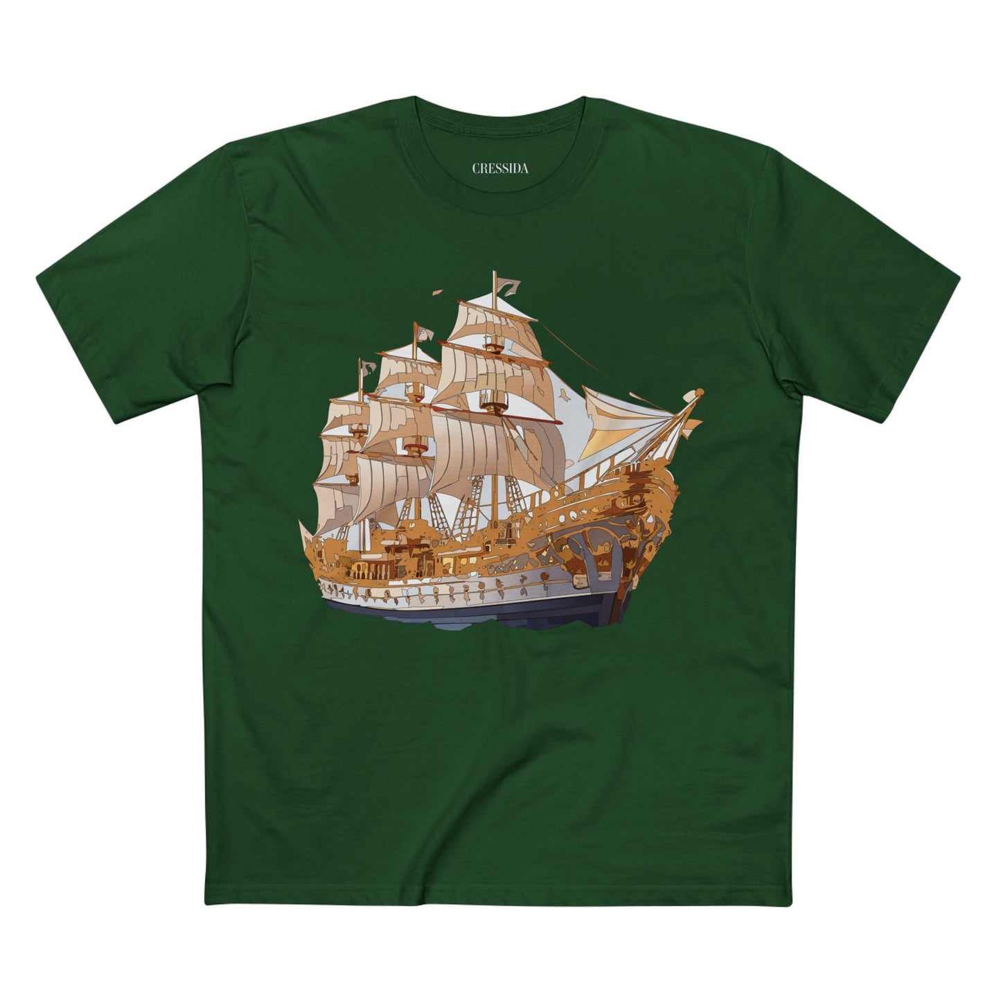 Ship Graphic Unisex 100 Cotton T-Shirt with Gold Frigate Art Design 9