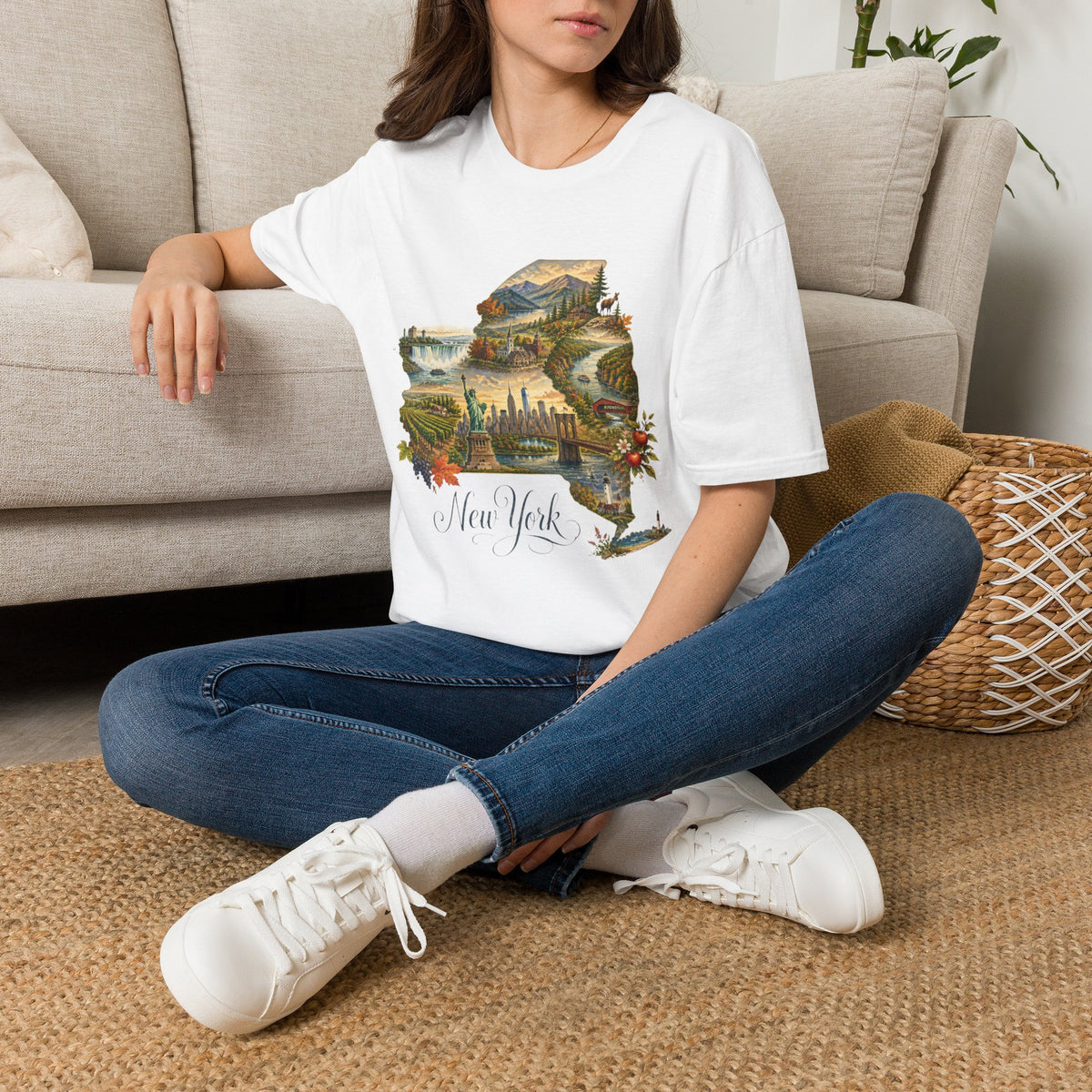 New York State Travel Tourist Graphic Design Unisex 100 Cotton Gildan T-Shirt