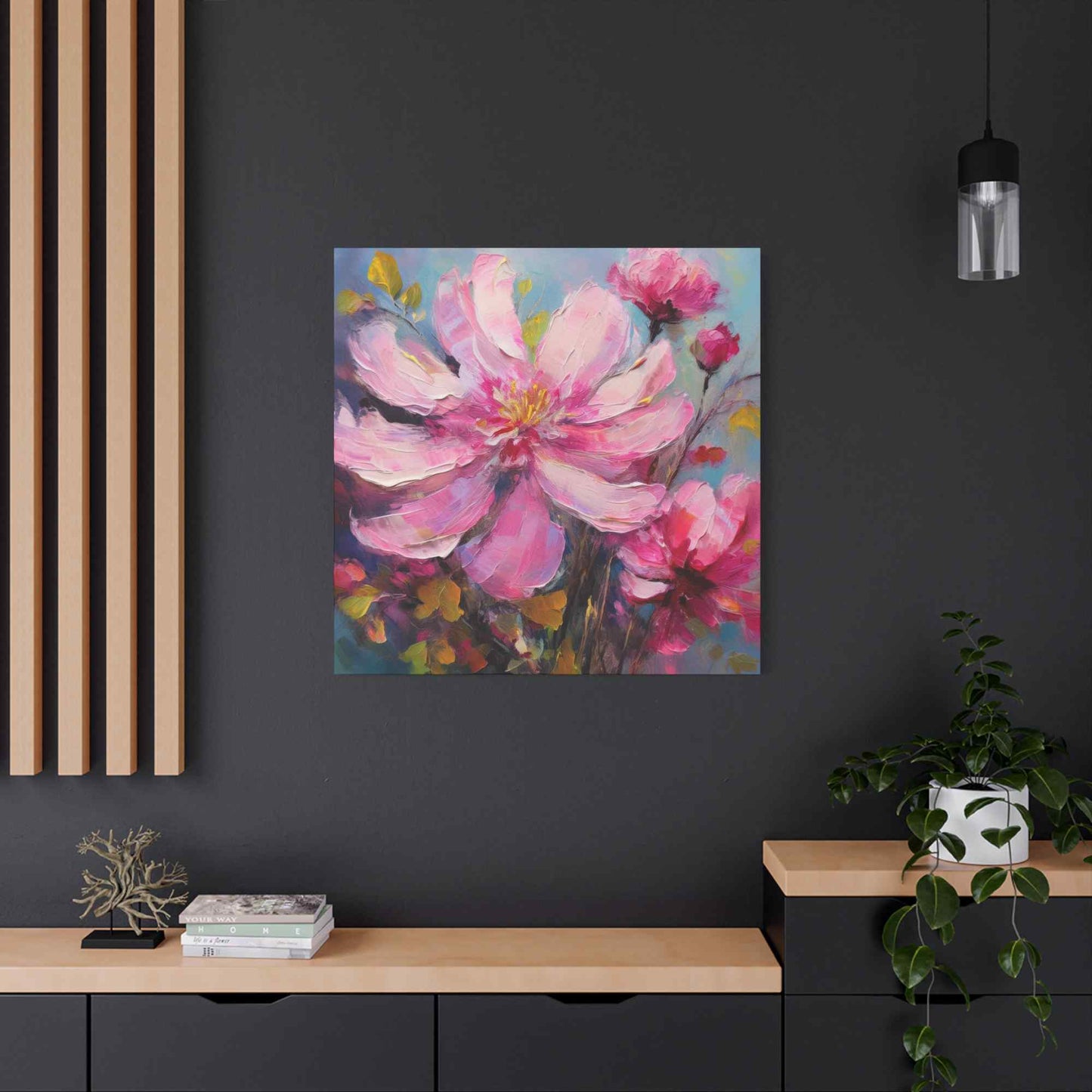 Pink Flowers Print Canvas, Pink Flowers Oil Paint Print 20x20, 24x24, 30x30, 32x32, 36x36, Art Design Print Non-Frame MC-12