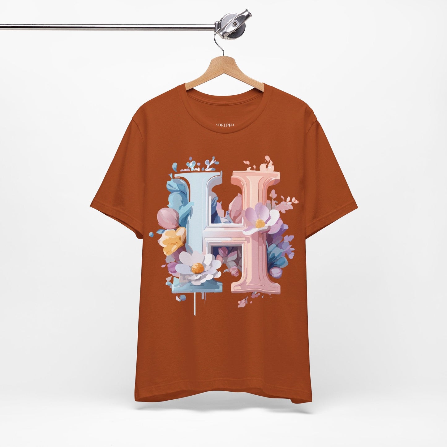 Letter H Shirt Graphic Tee Unisex Short Sleeve Premium Vintage Inspired Artwork Adelpha