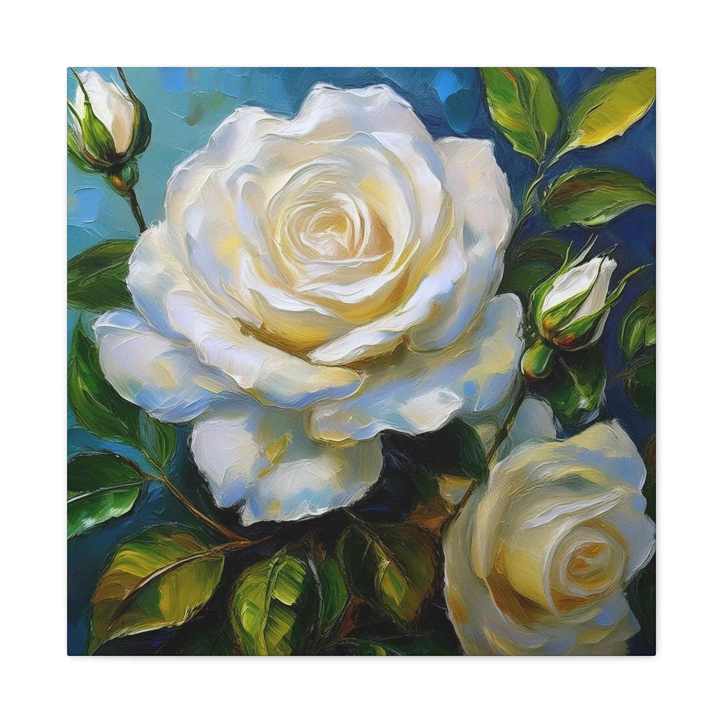 White Roses Print Canvas, Roses Oil Paint Print 20x20, 24x24, 30x30, 32x32, 36x36, Floral Art Design Print Non-Frame MC-19