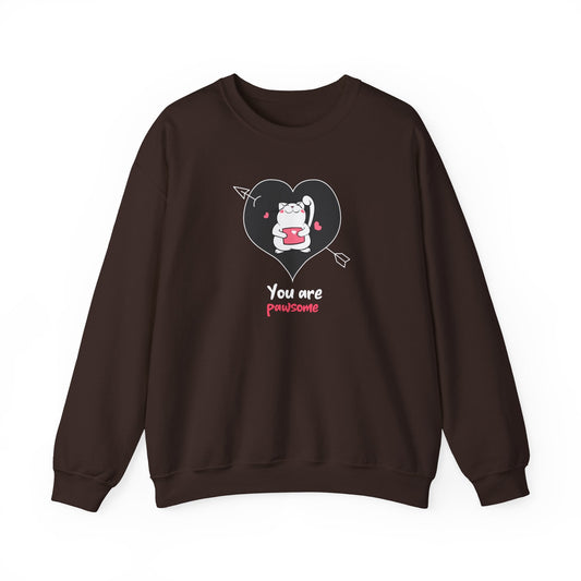Cat Heart Sweatshirt Unisex Valentines Day Fifty Fifty Cotton Poly Crewneck Gildan 18000