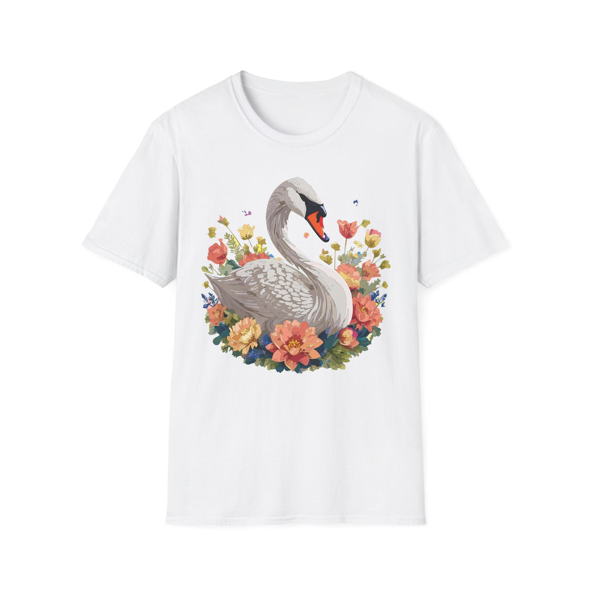 Swan with Watercolor Flowers T-Shirt | Floral Swan Illustration