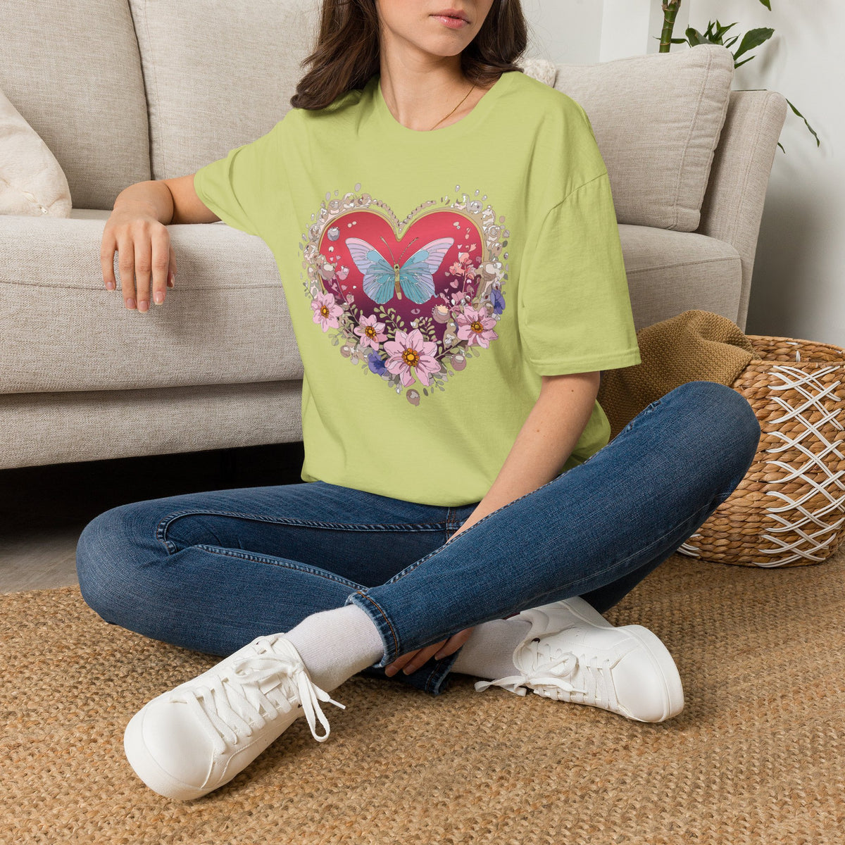 Butterfly Heart Floral Graphic Design Unisex 100 Cotton Gildan T-Shirt