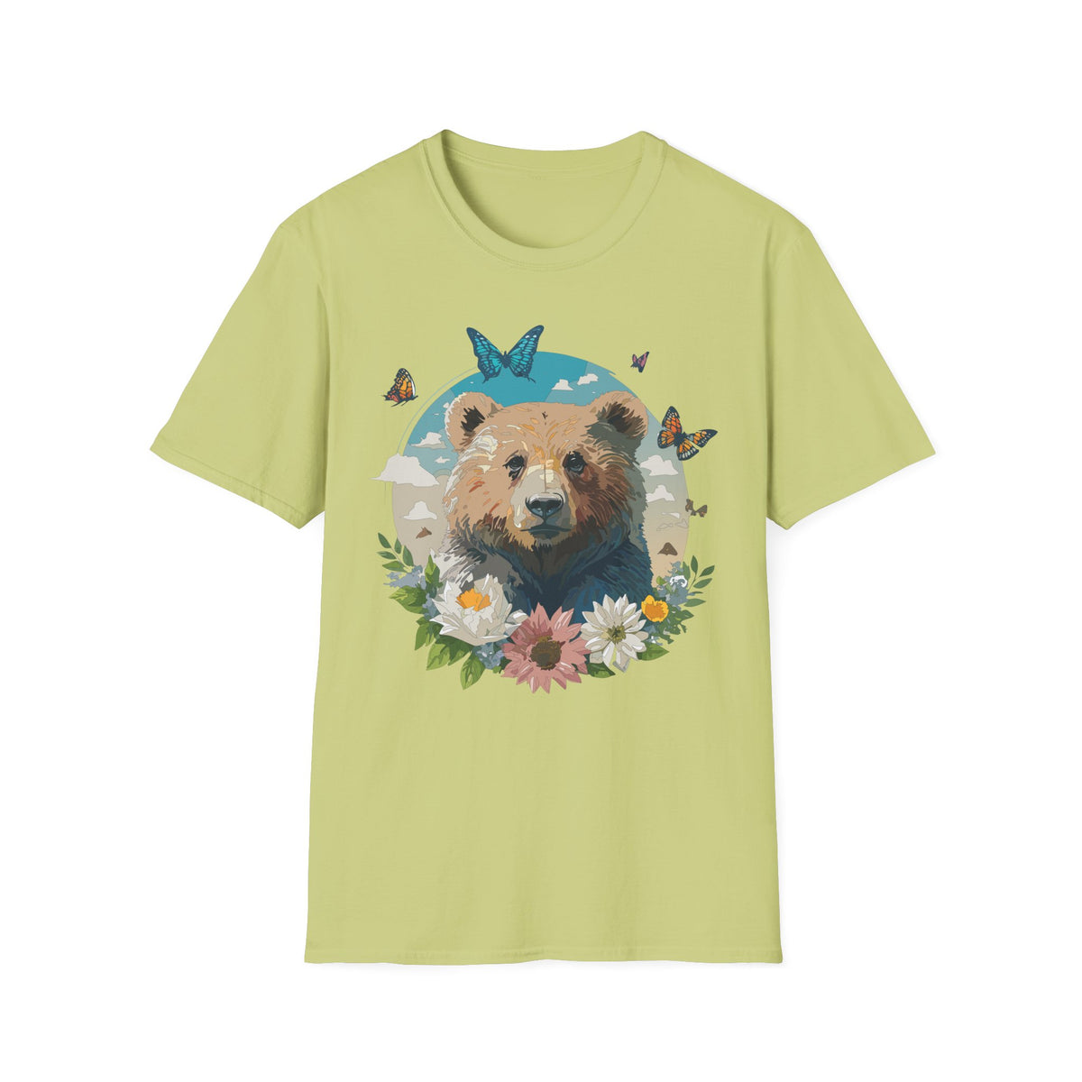 Floral Bear Wildlife Graphic Tee Unisex 100 Cotton Gildan T-Shirt