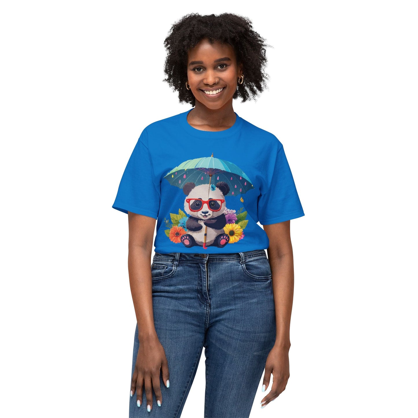 Panda Art T Shirt Unisex HD Cotton Tee With Floral Print Panda Design USA Printed Now