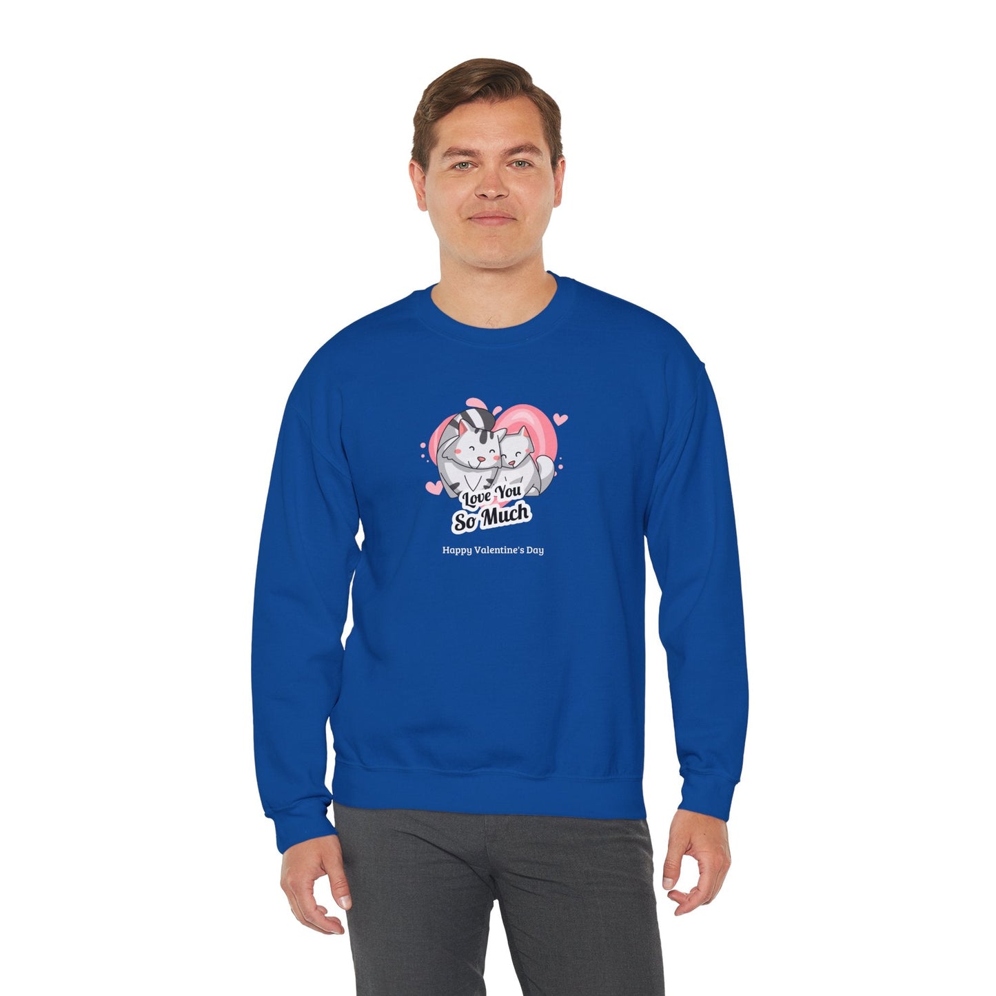 Cat Heart Sweatshirt Valentines Day Unisex 50 50 Cotton Poly Crewneck Gildan 18000
