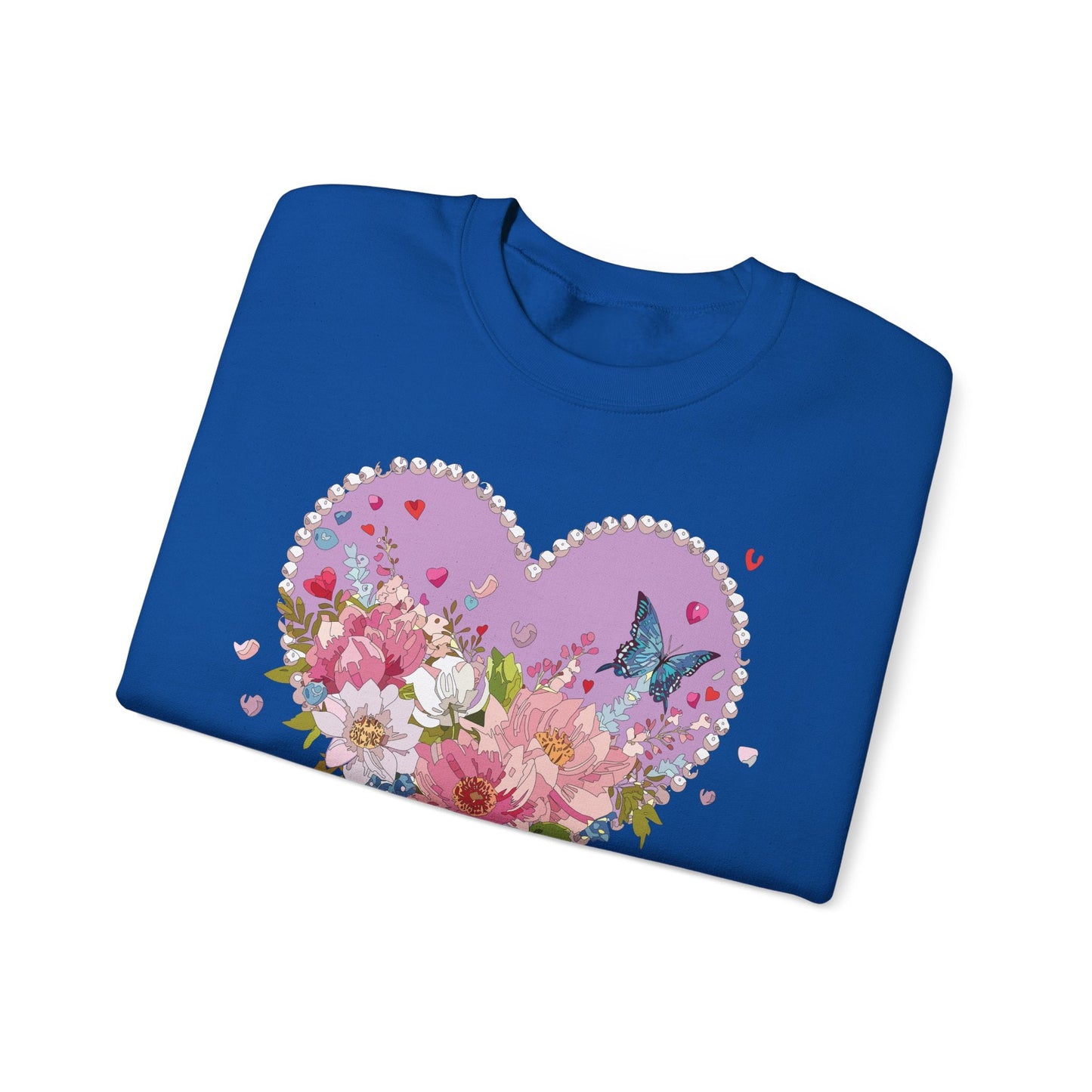 Floral Heart Sweatshirt Unisex Crewneck Valentines Day Heavy Blend Gildan 18000 Cozy Warm