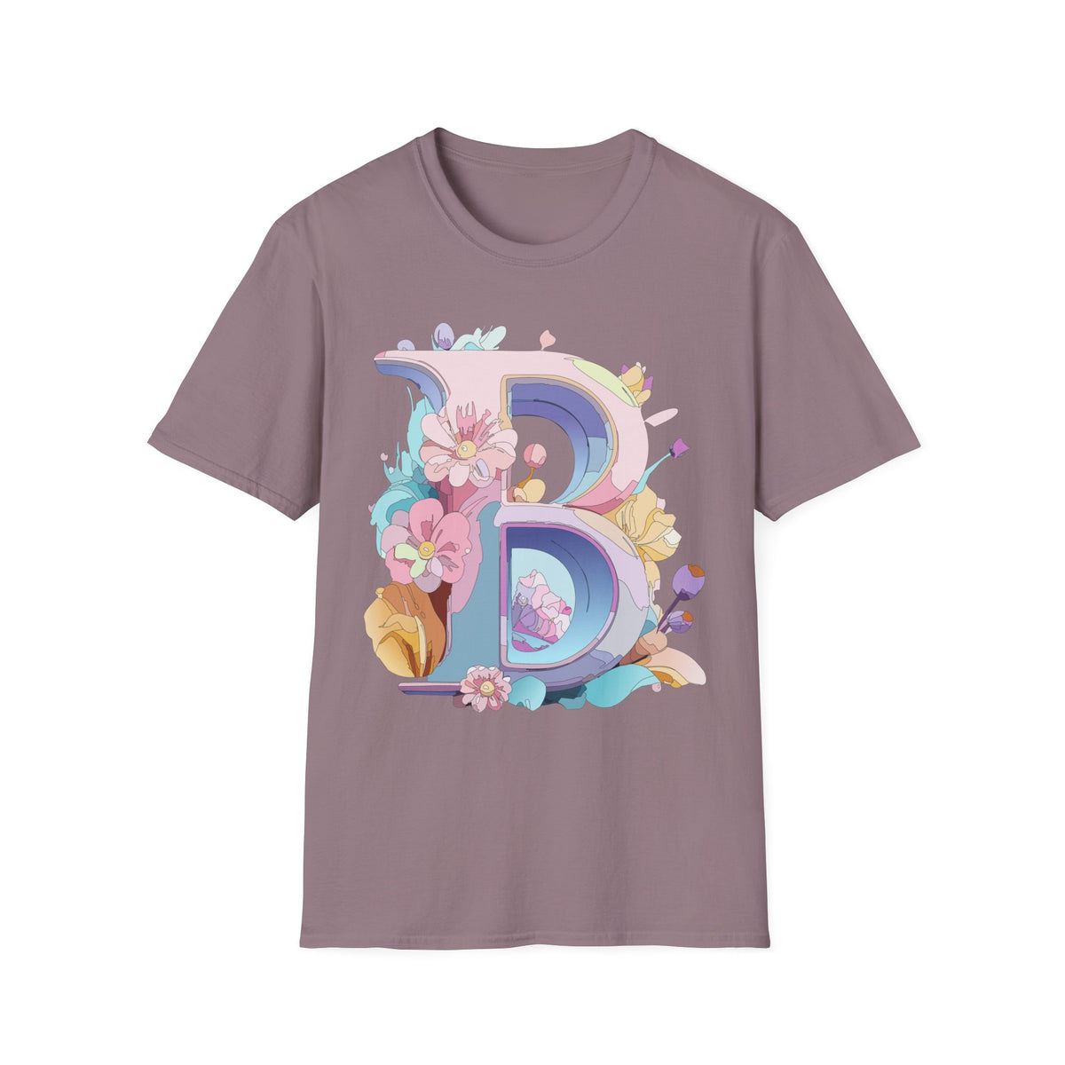 Floral Letter B T-Shirt | Pastel Floral Monogram Tee