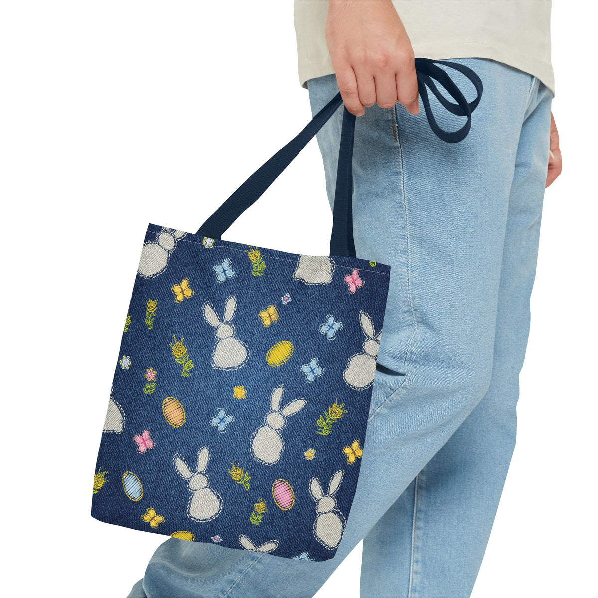 Easter Graphic Design Denim Fabric Imitation Print Unisex Canvas Bag Poly Spun 3 Sizes Tote Bag 204-2