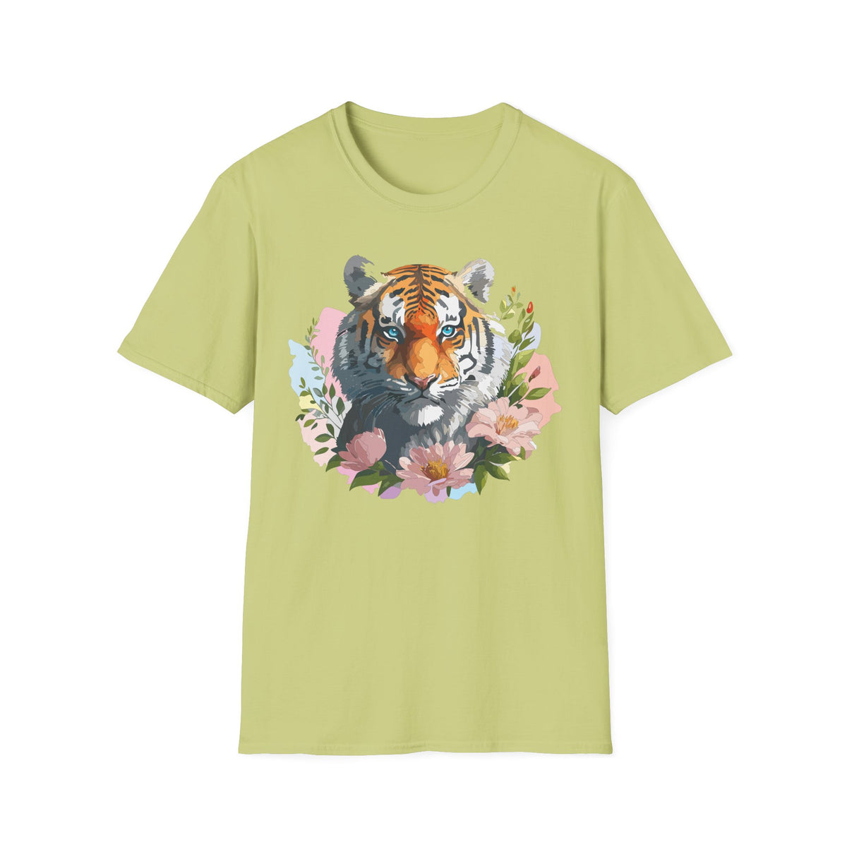 Floral Tiger Portrait T-Shirt | Watercolor Tiger Face Tee