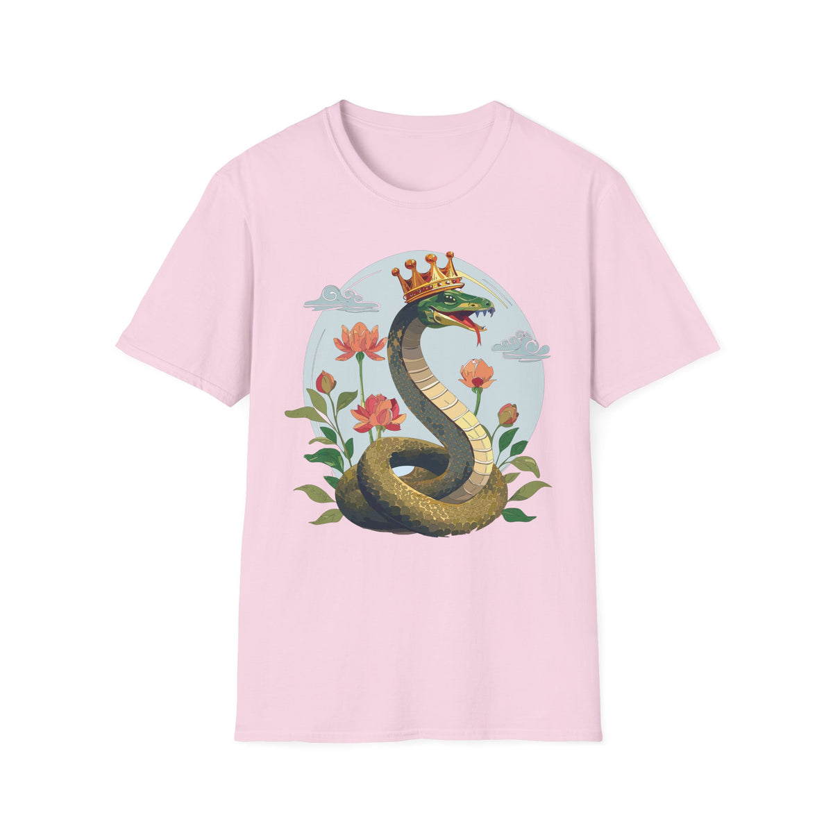 Crowned Snake Tee | Regal Serpent Floral Illustration T-Shirt