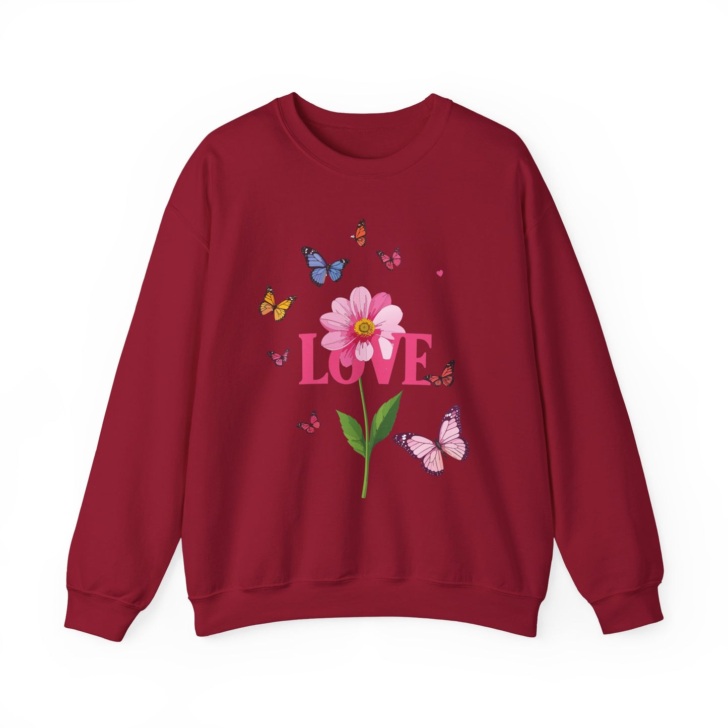 Unisex Floral Love Sweatshirt, Love Floral Sweatshirt, Floral Butterfly Sweatshirt, 50/50 Cotton-Poly Valentine's Day Sweatshirt 01
