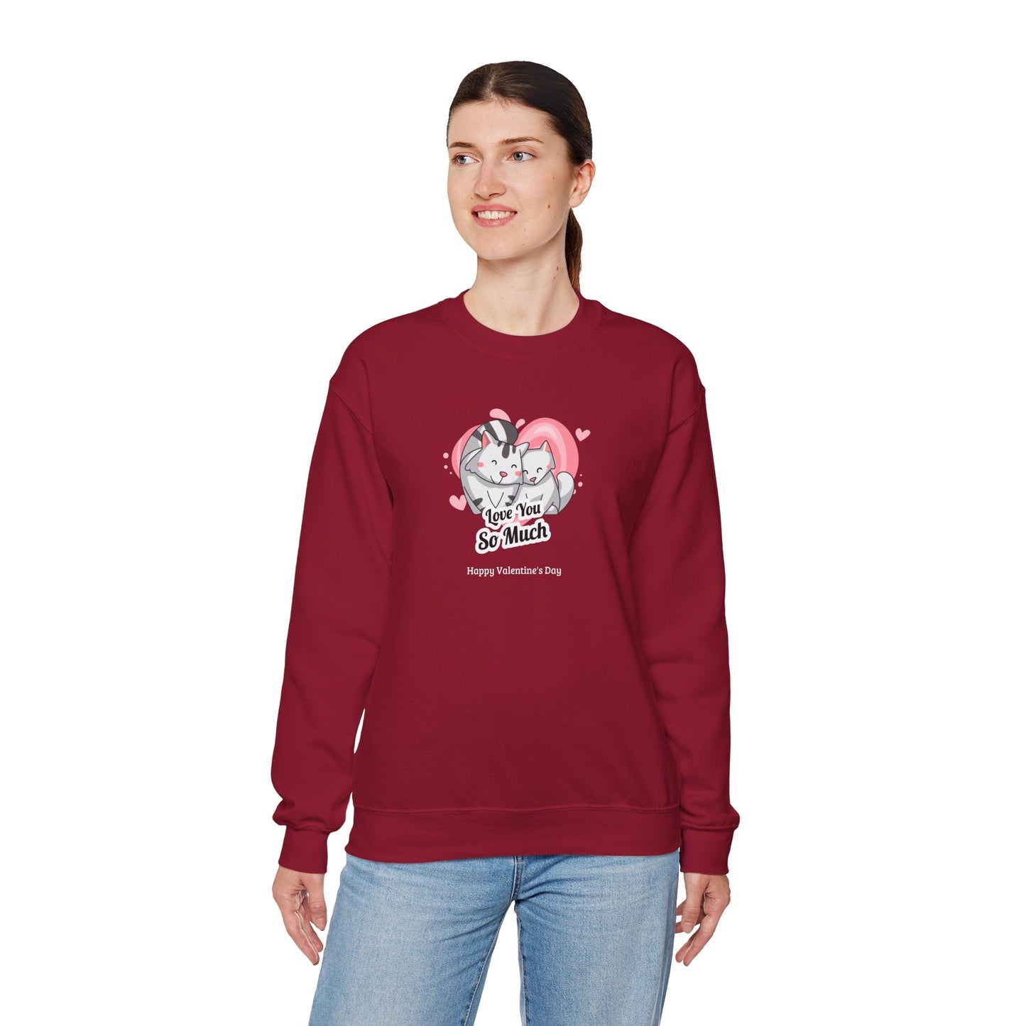 Cat Heart Sweatshirt Valentines Day Unisex 50 50 Cotton Poly Crewneck Gildan 18000