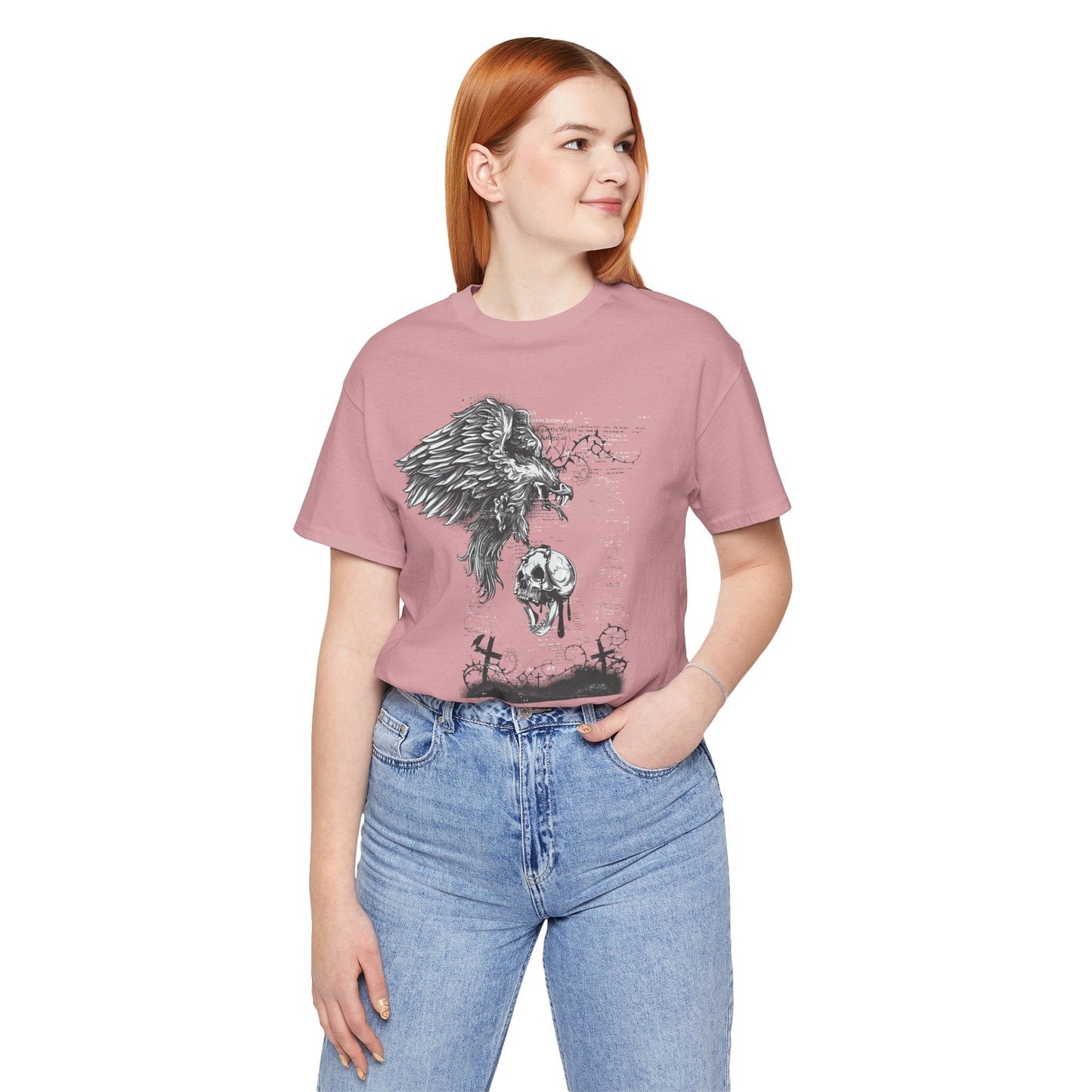 Raven and Skull Illustration Graphic Unisex Cotton T-Shirt r19