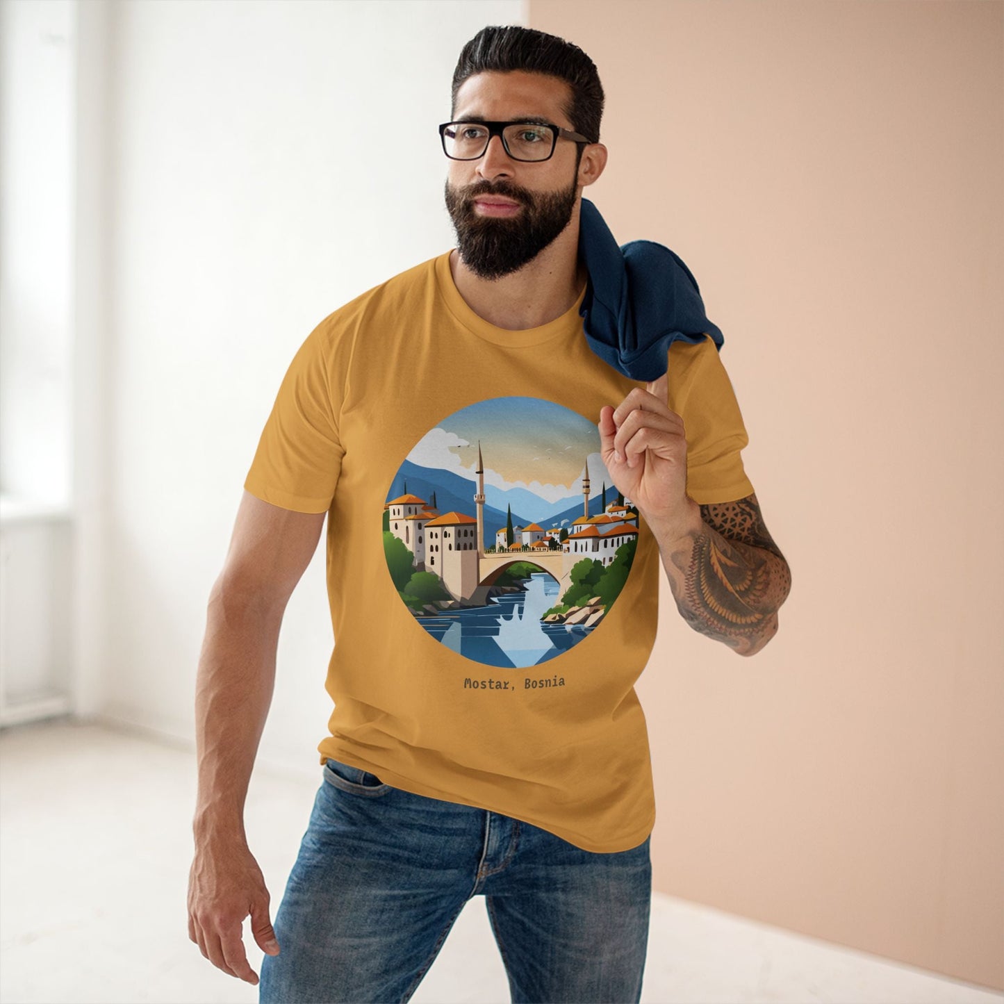 Unisex Travel Shirt Bosnia Edition Tee With Original Art Design By Retro2Nova Premium Cotton