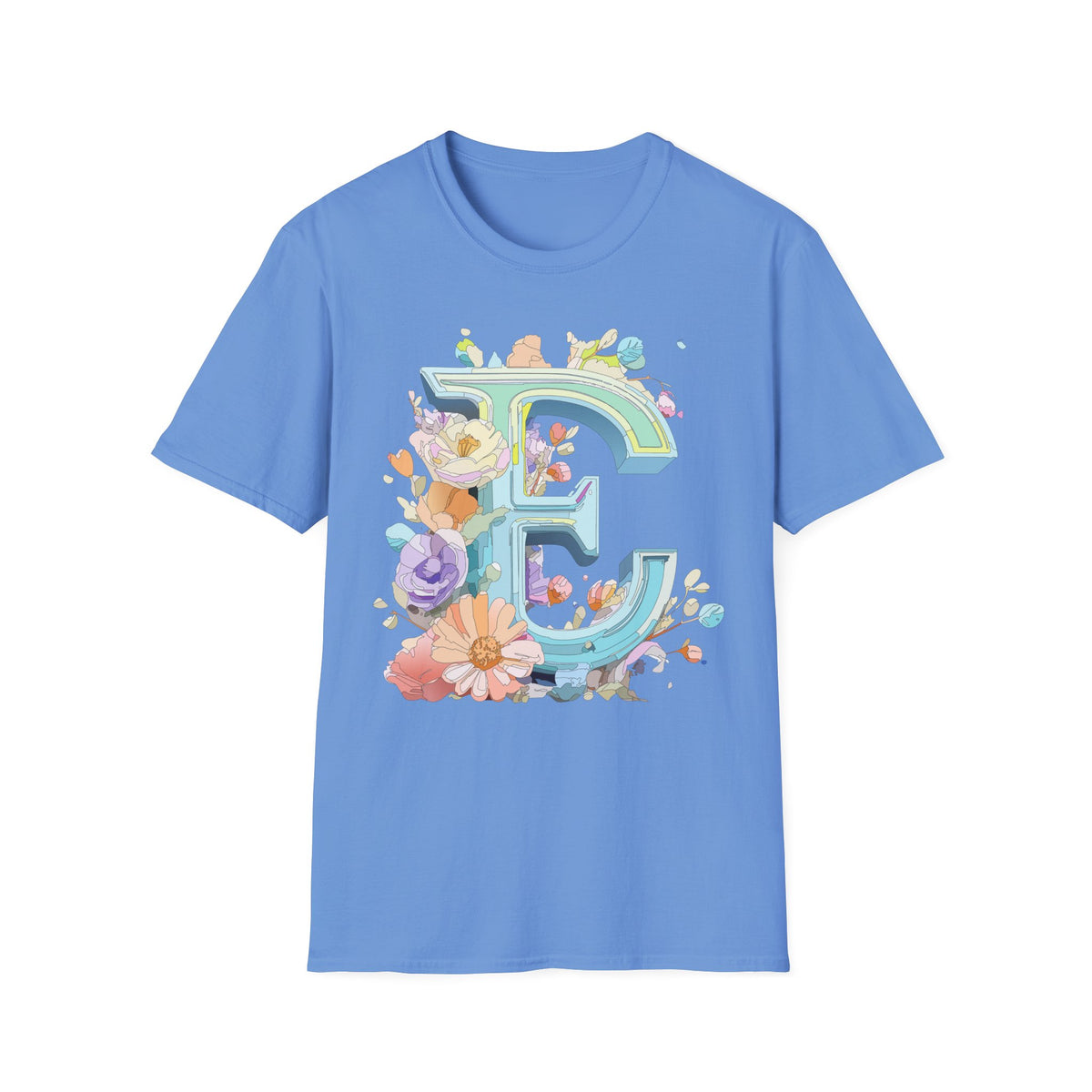 Floral Letter E T-Shirt | Botanical Monogram Tee