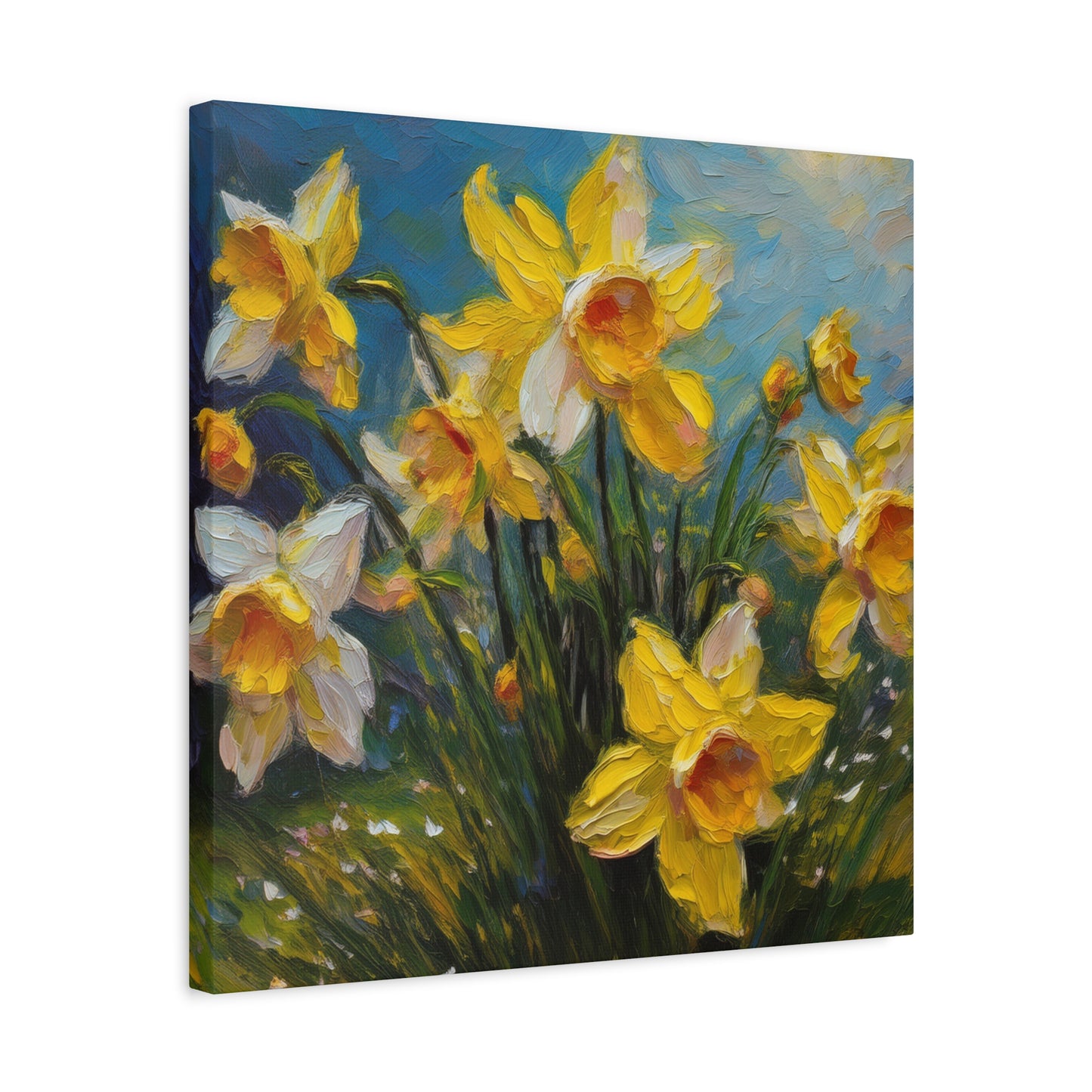 Narcissus Print Canvas, Floral Oil Paint Print 20x20, 24x24, 30x30, 32x32, 36x36 Art Design Pine-Wood Inner Frame MC-174