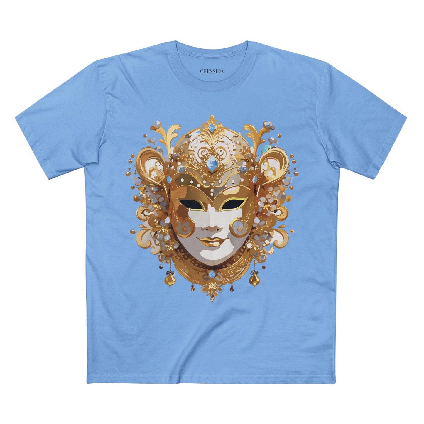 Carnival Mask Graphic T-Shirt Unisex 100 Cotton With Antique Gold Art Design Tee 25