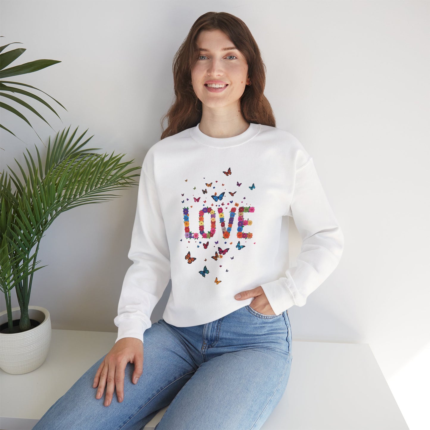 Unisex Floral Love Sweatshirt, Love Floral Sweatshirt, Floral Butterfly Sweatshirt, 50/50 Cotton-Poly Valentine's Day Sweatshirt 06