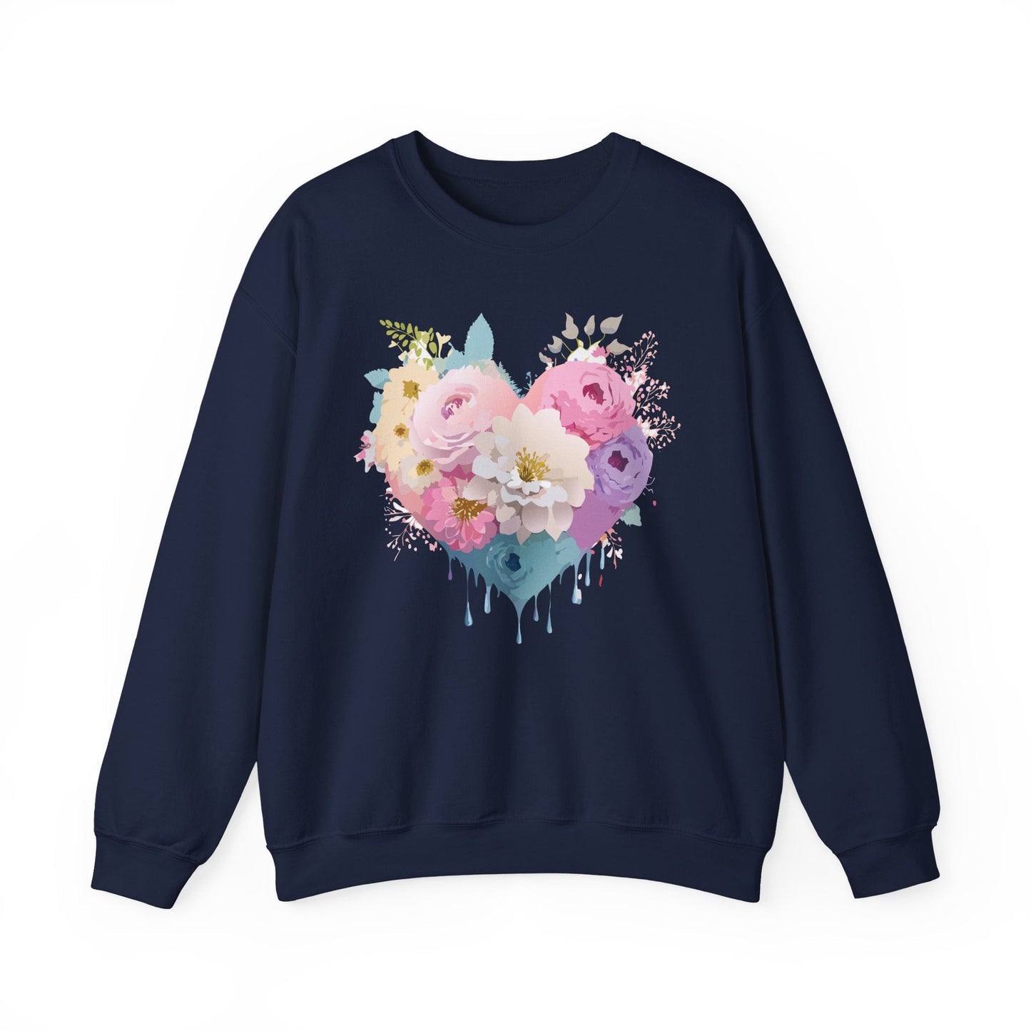 Floral Heart Unisex Crewneck Sweatshirt With Floral Love Valentines Day Design Premium Heavy Blend