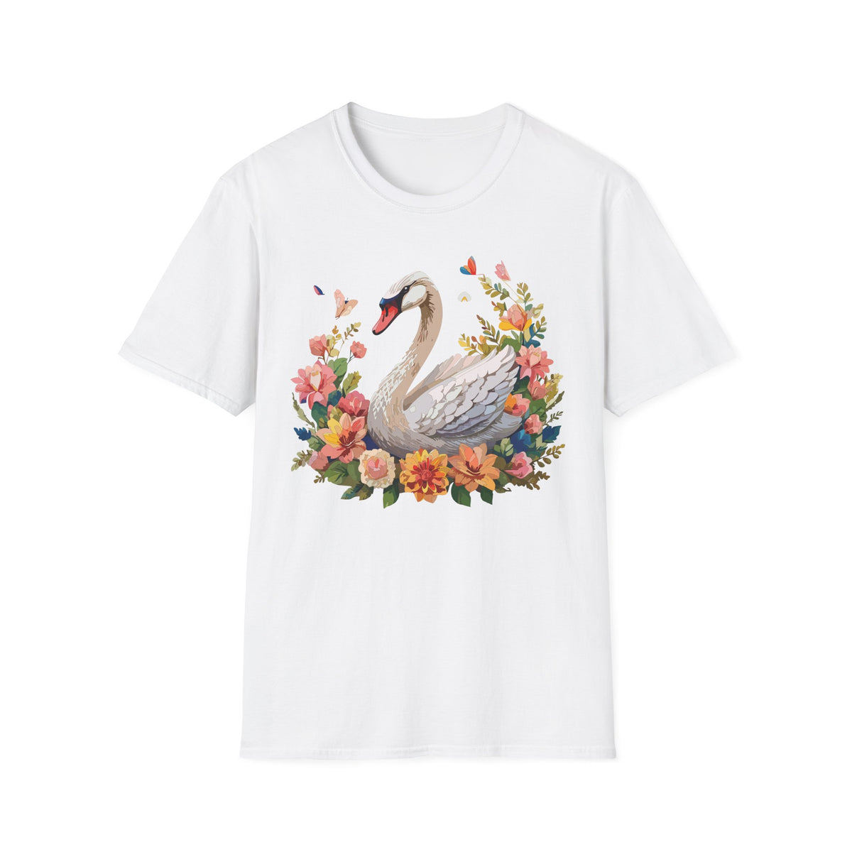 Floral Swan T-Shirt | Swan Illustration Tee, Floral Bird Shirt