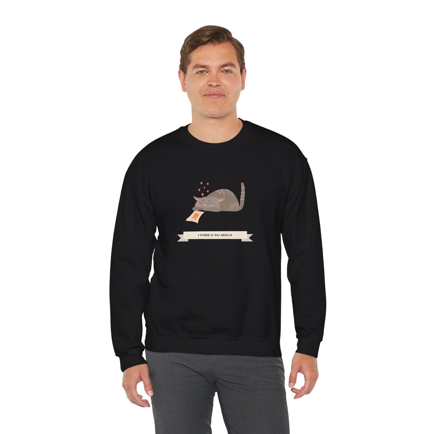 Cat Heart Sweatshirt Unisex 50/50 Cotton Poly Valentine Day Crewneck Gildan 18000