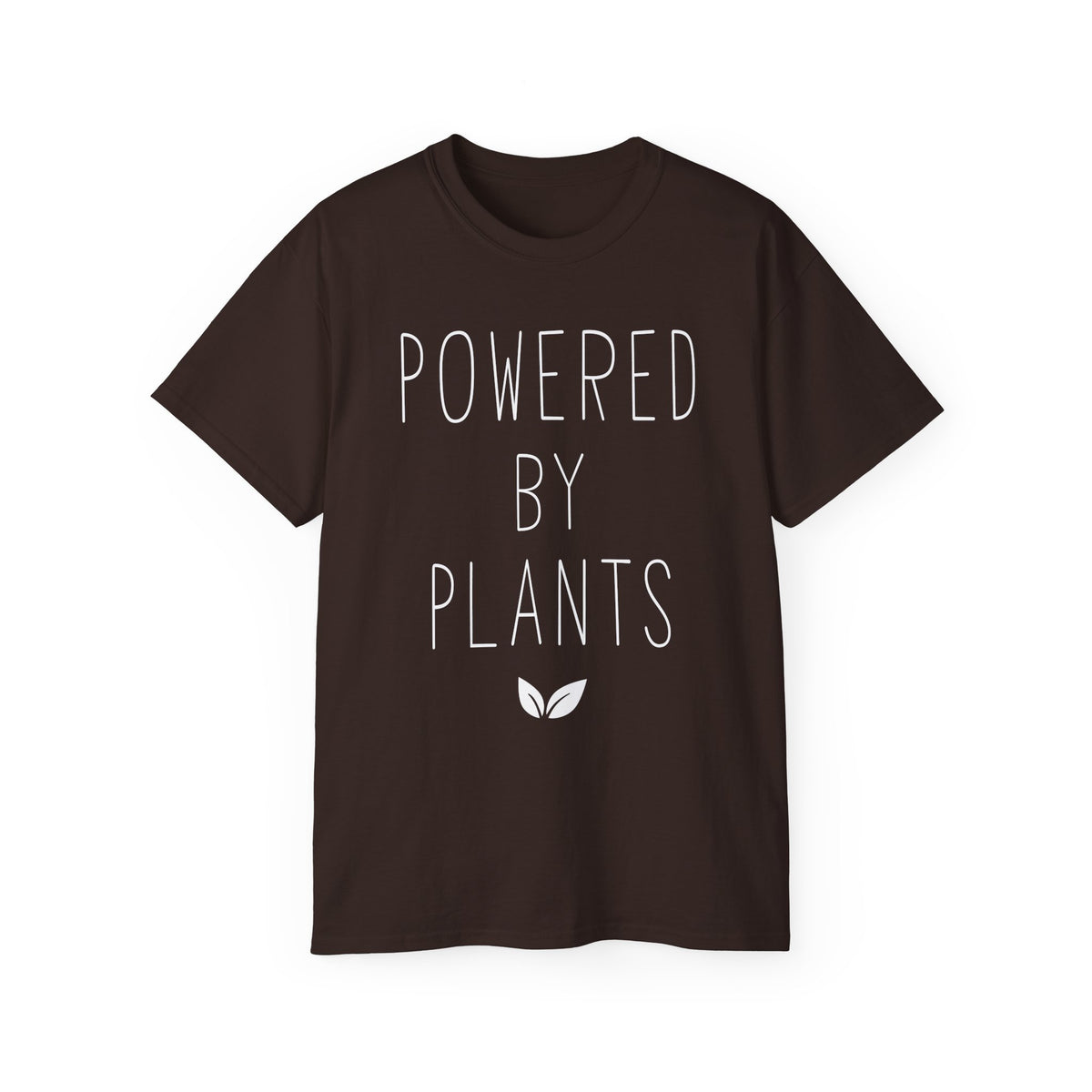 Powered By Plants T-Shirt | Vegan Plant-Based Tee, Leaf Graphic
