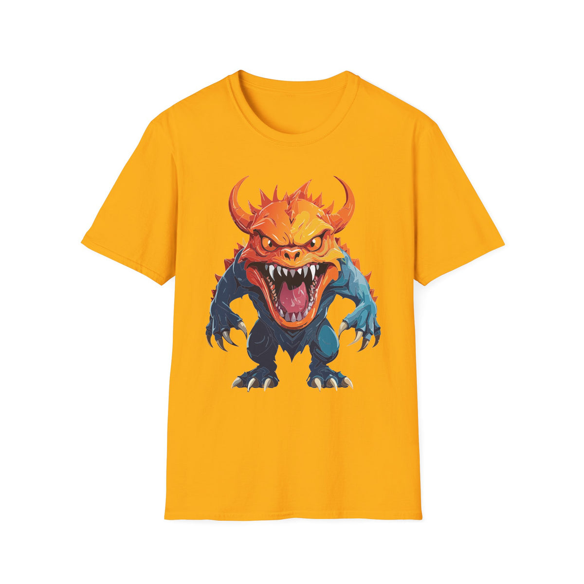 Monster Roar T‑Shirt — Fierce Orange Dragon Cartoon Graphic Tee Unisex 100 Cotton Gildan T-Shirt