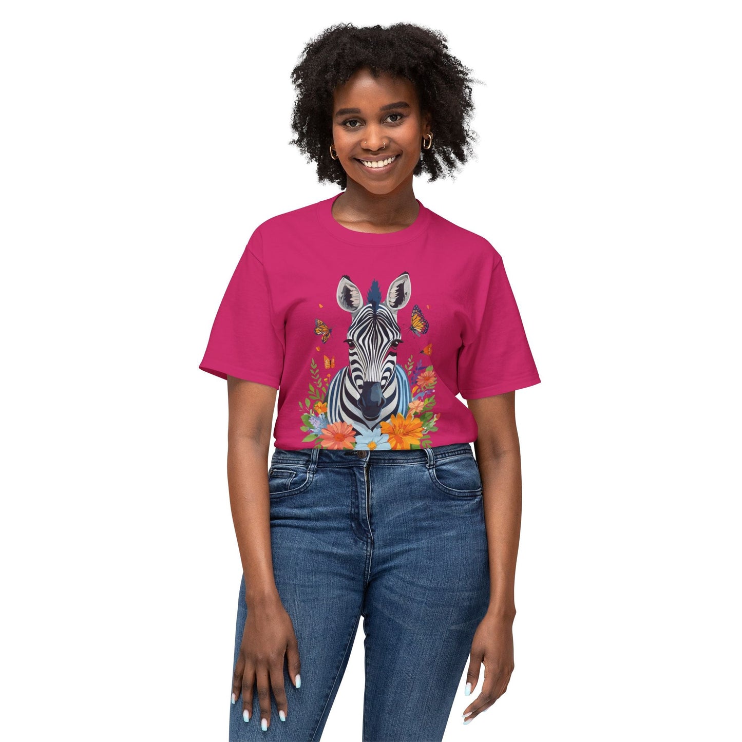 Zebra Art Print T Shirt Unisex Cotton Tee With Floral Design Vintage Zebra Theme