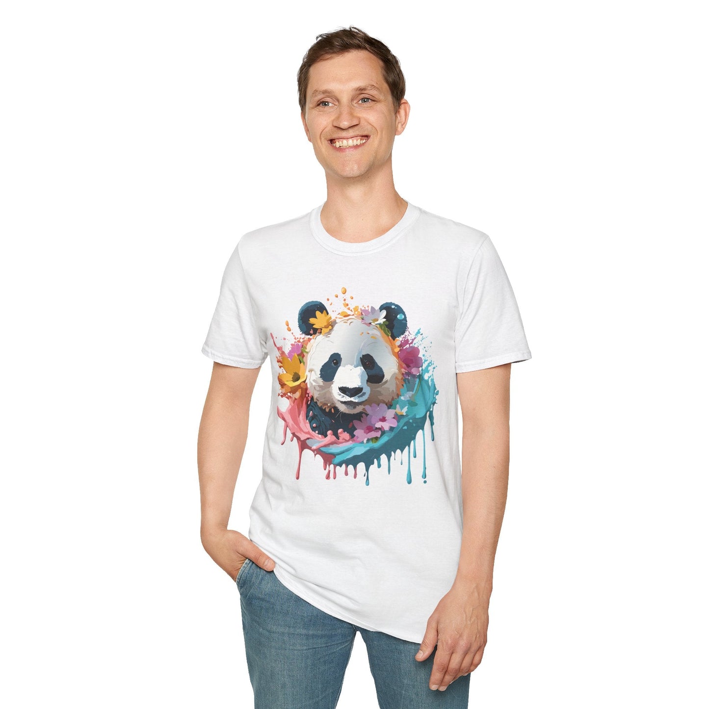 Unisex Panda Shirt Softstyle Tee 100 Percent Ring Spun Cotton Casual Animal Print
