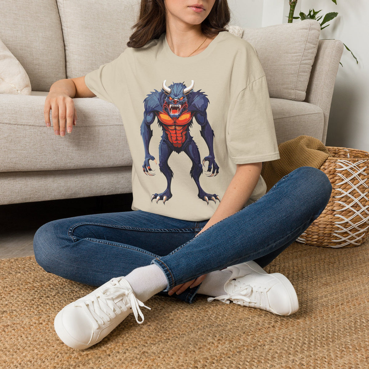 Werewolf Monster T-Shirt — Fierce Halloween Creature Cartoon Graphic Tee Unisex 100 Cotton Gildan T-Shirt