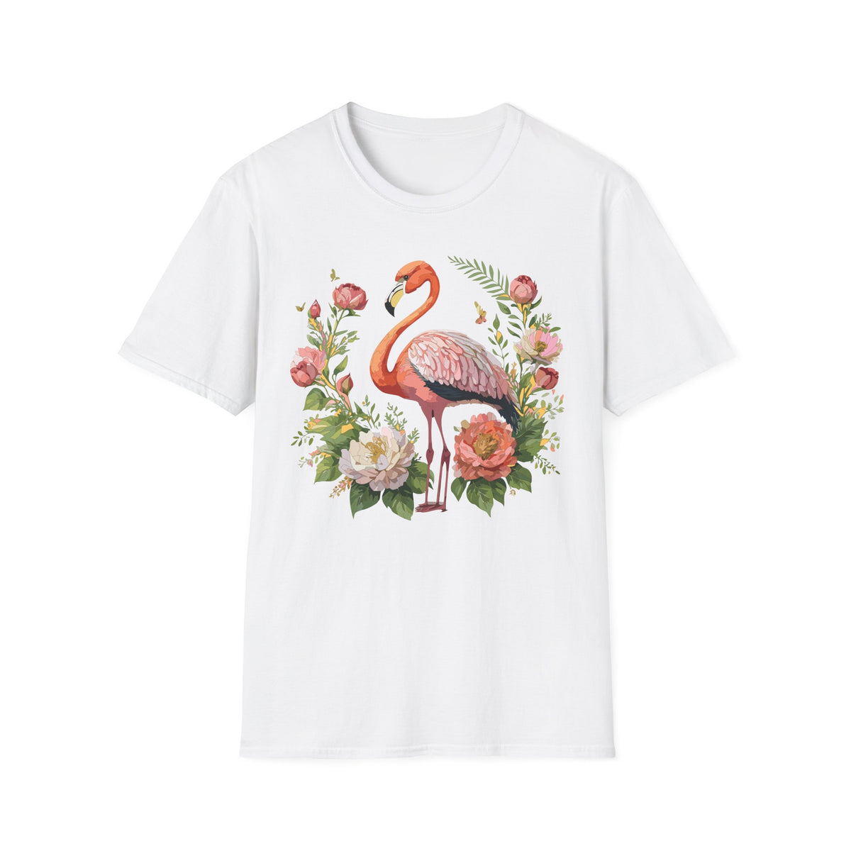Floral Flamingo T-Shirt | Pink Flamingo with Flowers