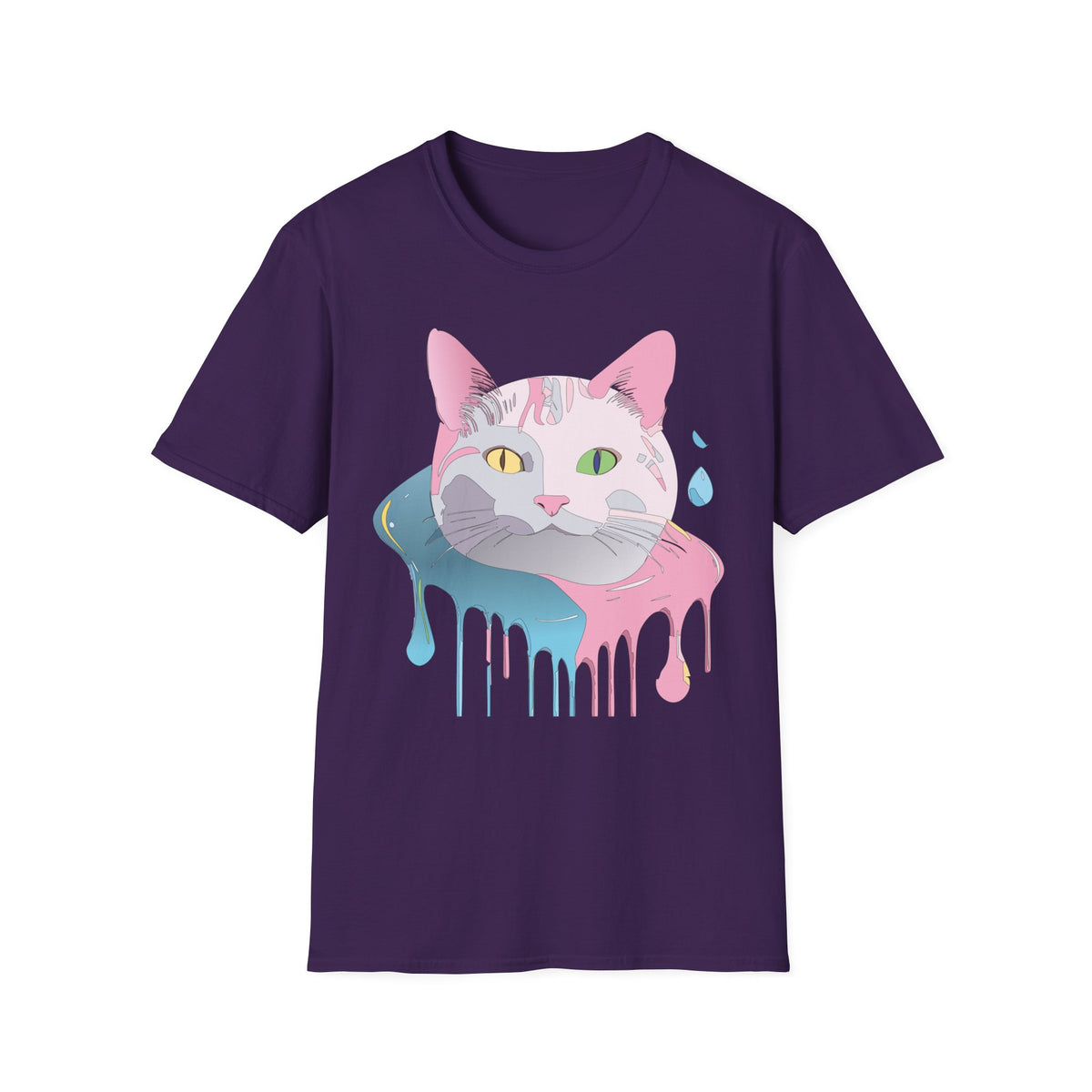 Colorful Drip Cat Artwork T-Shirt | Heterochromatic Eyes, Painterly Design