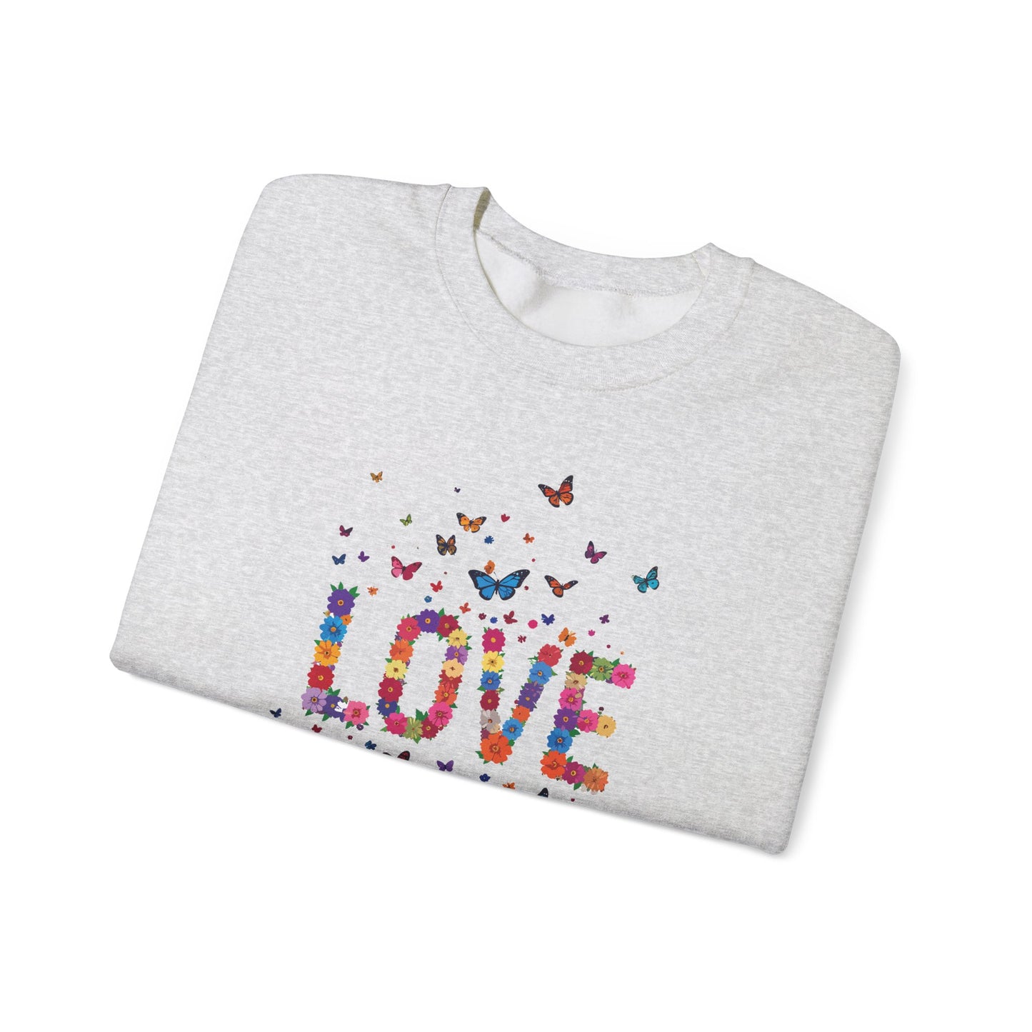 Unisex Floral Love Sweatshirt, Love Floral Sweatshirt, Floral Butterfly Sweatshirt, 50/50 Cotton-Poly Valentine's Day Sweatshirt 06
