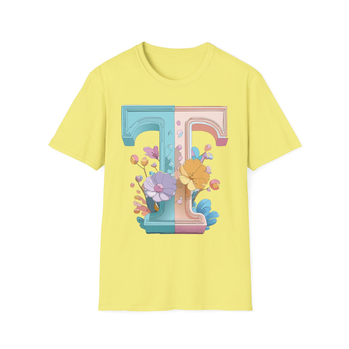 Floral Split Letter T-Shirt T Pastel Floral Initial Tee