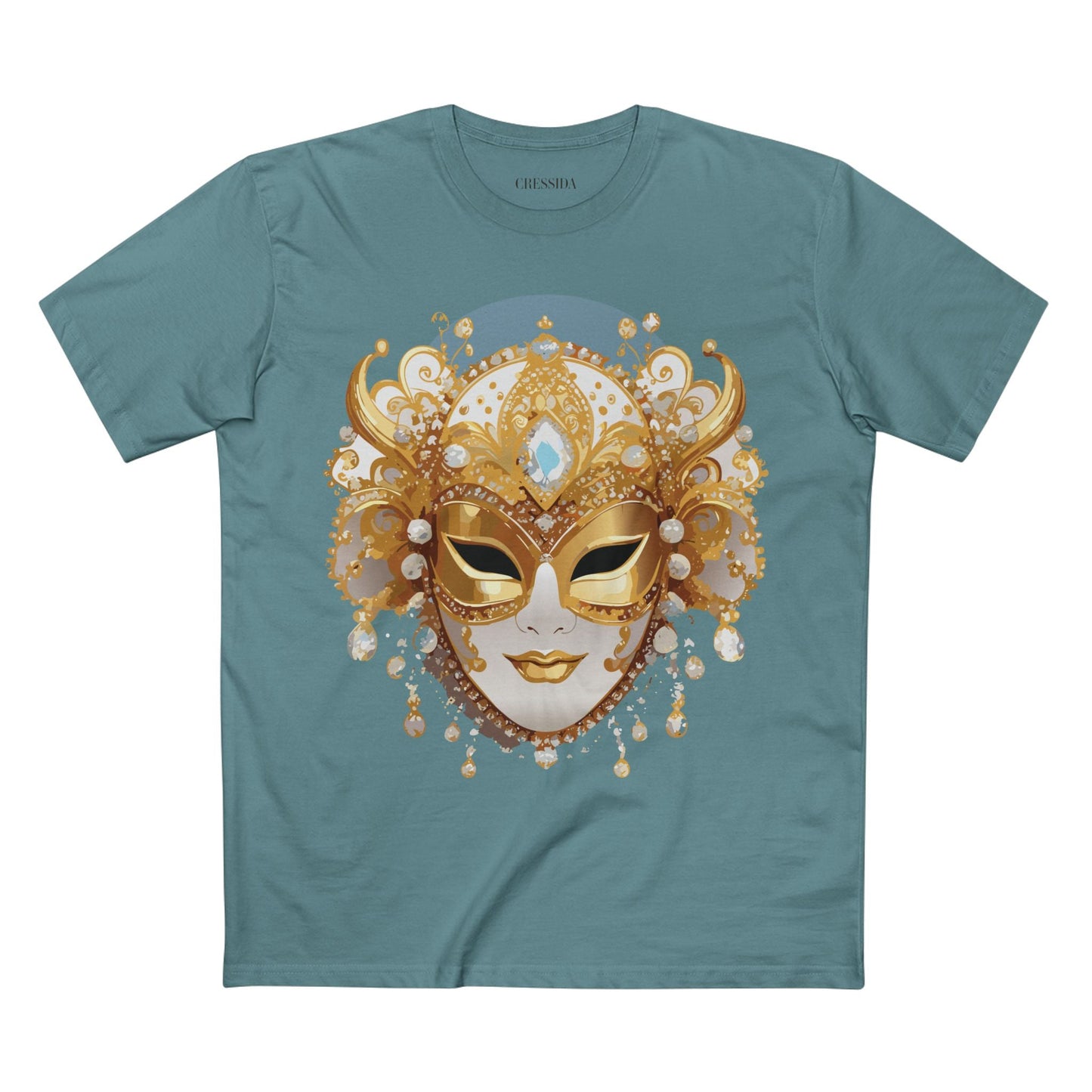Carnival Mask Graphic T-Shirt Unisex 100 Cotton With Antique Gold Art Design Tee 17