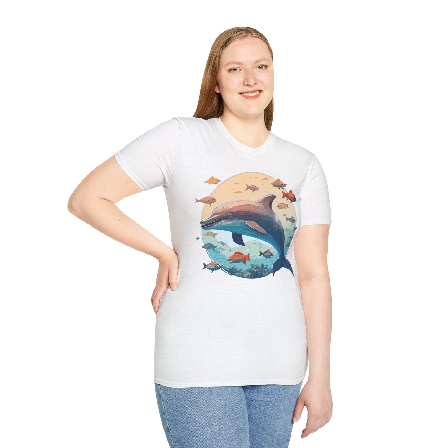 Dolphin Shirt Unisex Softstyle T Shirt 64000 100 Percent Ring Spun Cotton Tee For Everyday Comfort